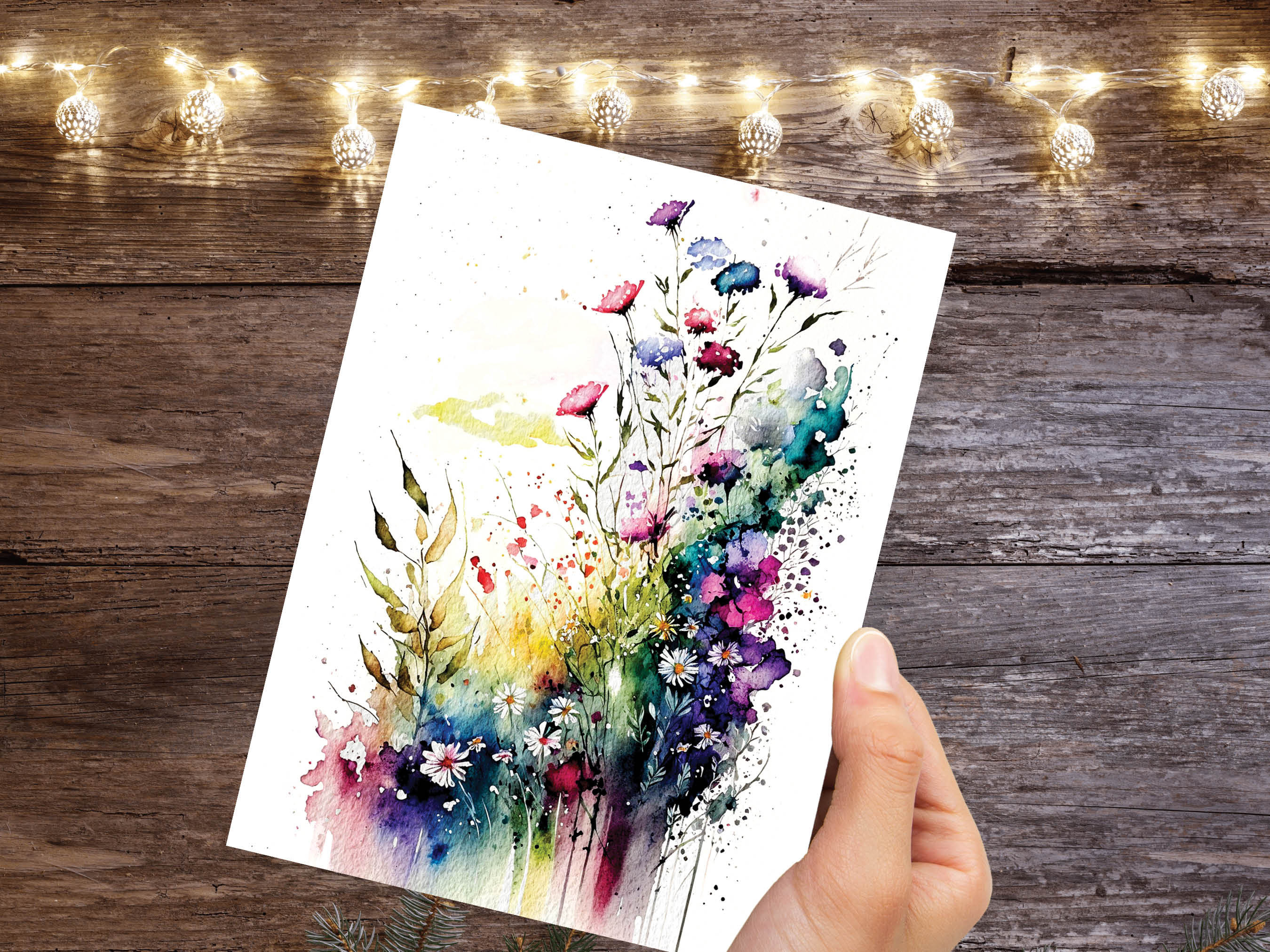 Watercolour Flower Card Nature Birthday Cards Summer Flowers Card Meadow Floral Summertime Greetings Notelets Thank You Note Hello Spring