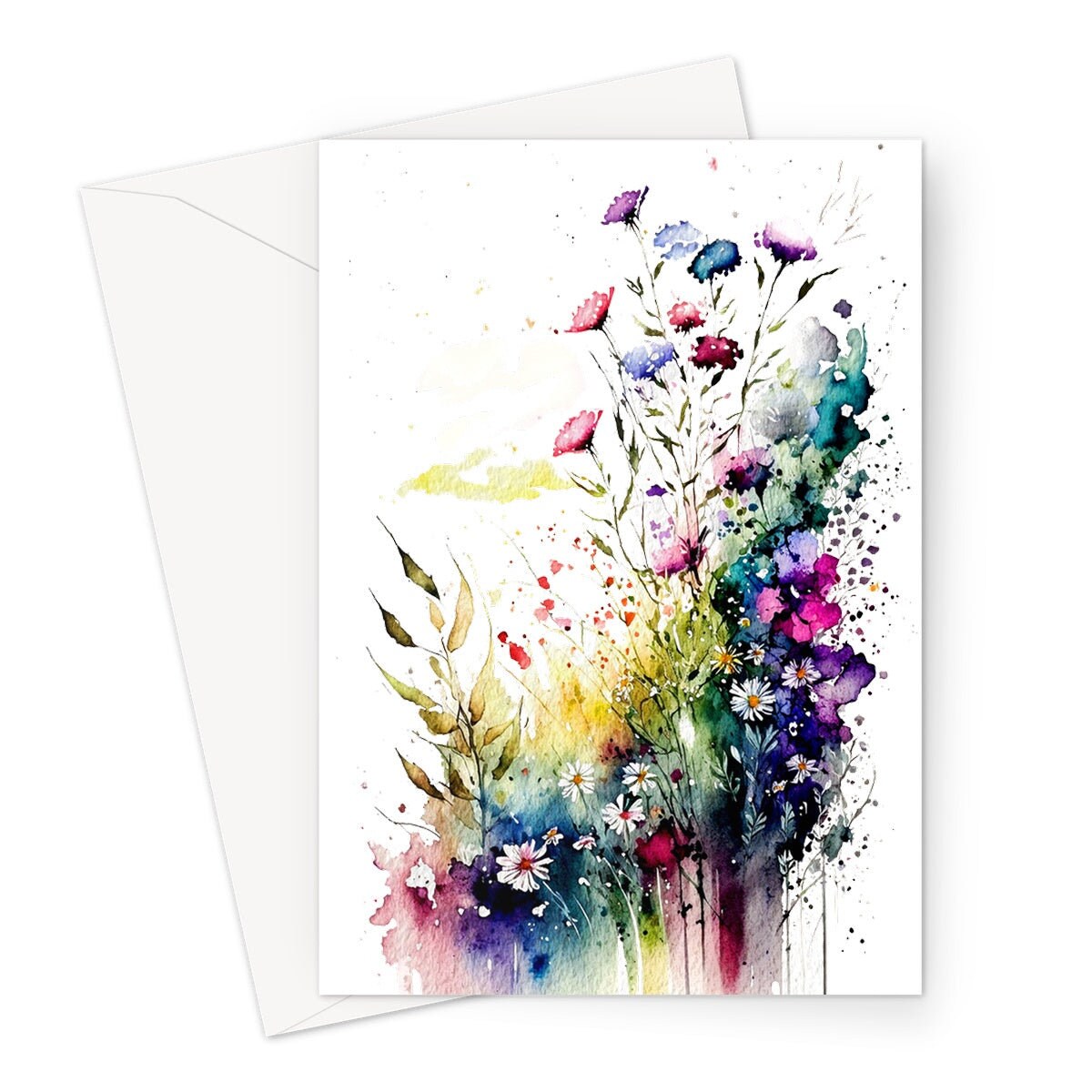 Watercolour Flower Card Nature Birthday Cards Summer Flowers Card Meadow Floral Summertime Greetings Notelets Thank You Note Hello Spring - View 2