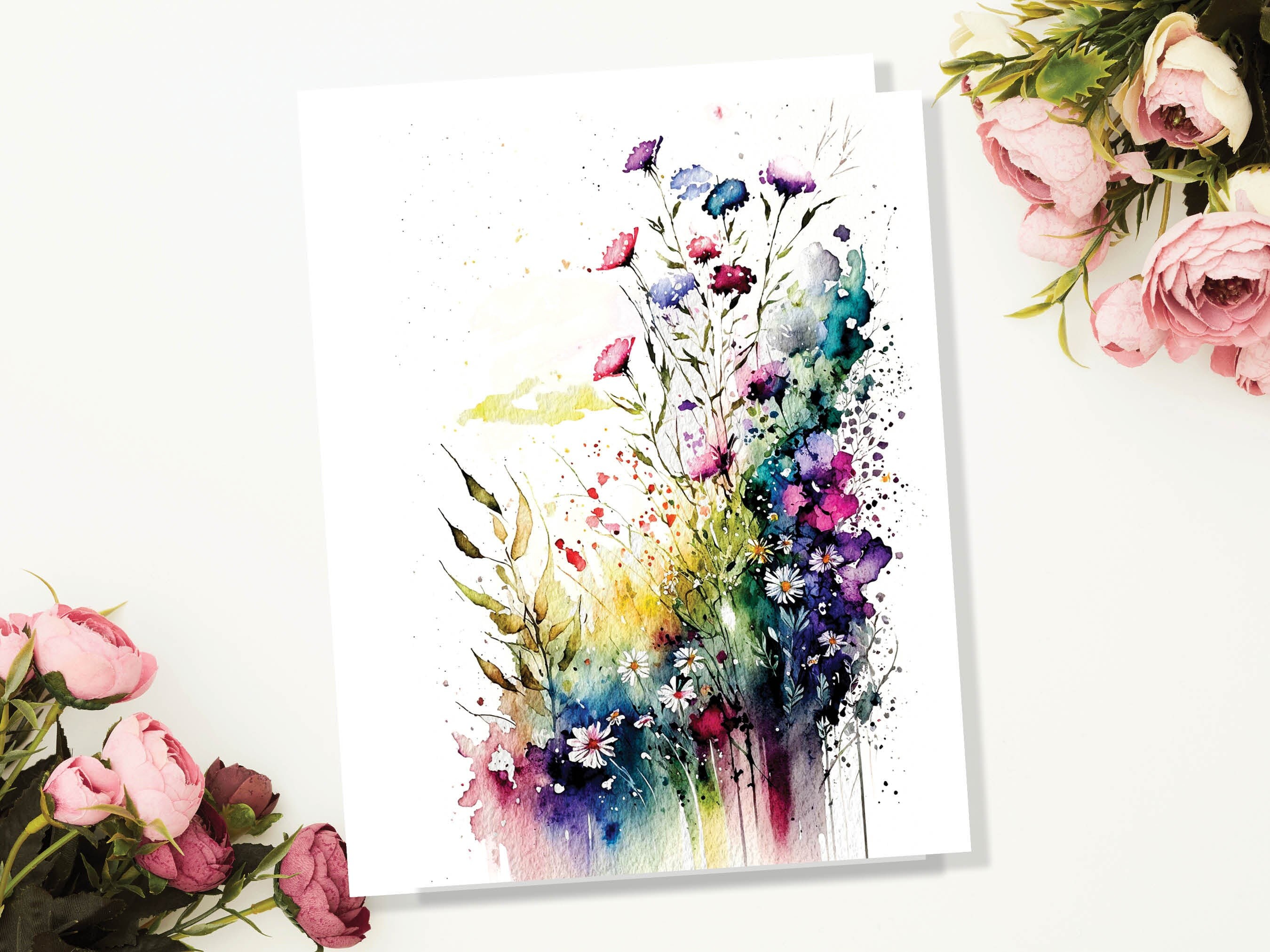 Watercolour Flower Card Nature Birthday Cards Summer Flowers Card Meadow Floral Summertime Greetings Notelets Thank You Note Hello Spring - View 4