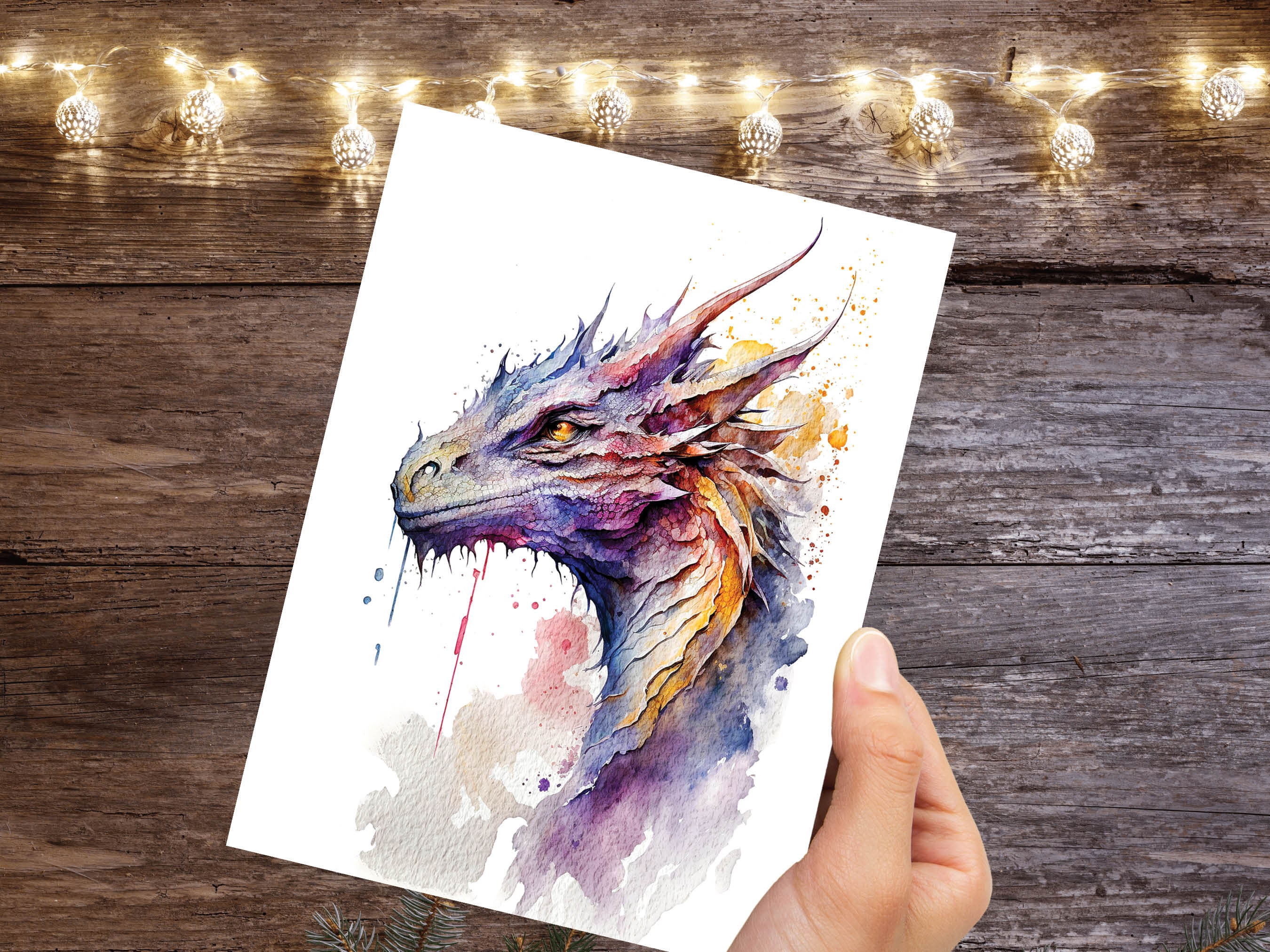 Dragon Birthday Wishes Card Fantasy Dragon Lovers Magical Notecard Watercolour Art Fairytale Greeting Cards Mythical Thank You Notelets Myth - View 6