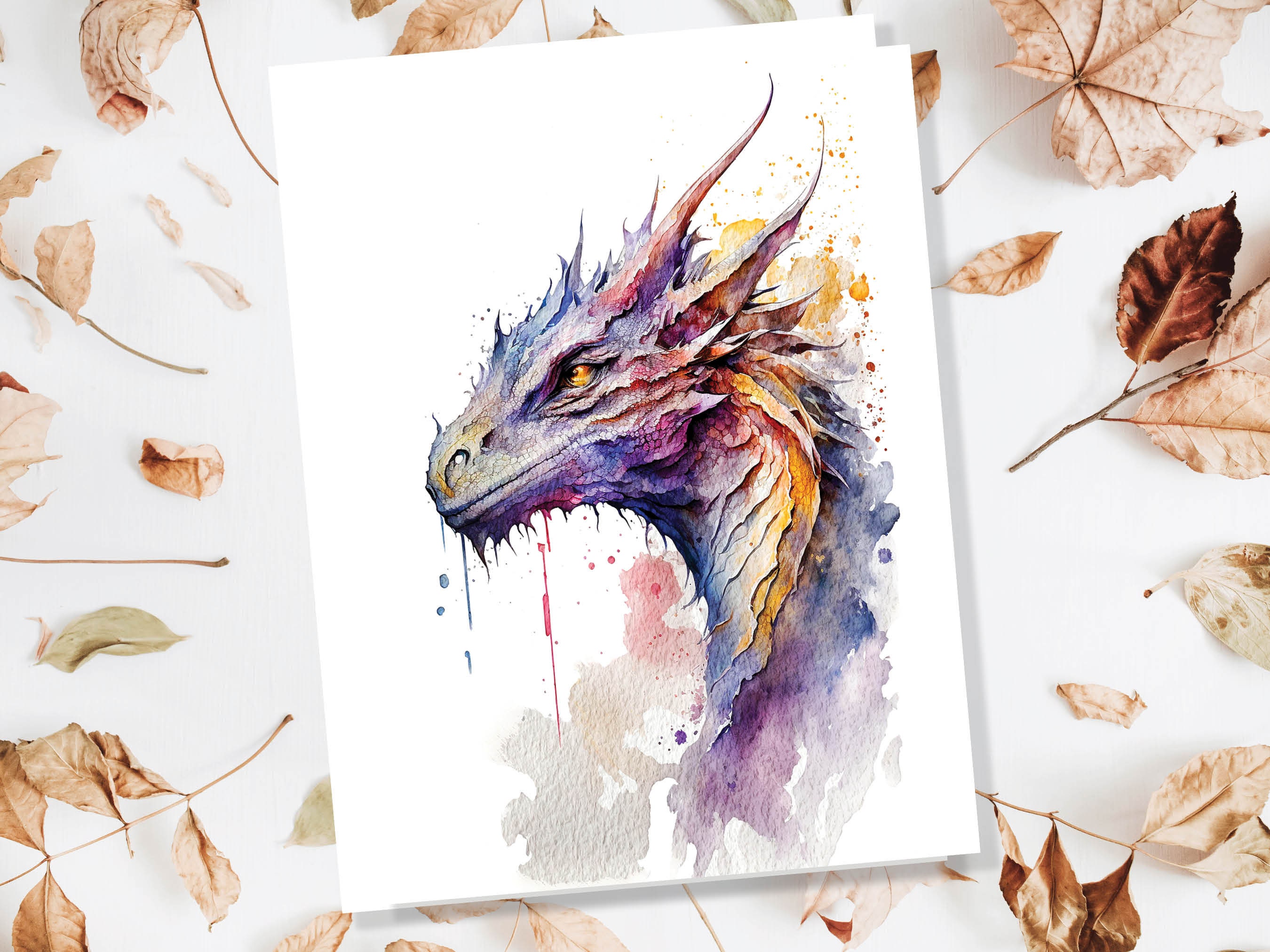 Dragon Birthday Wishes Card Fantasy Dragon Lovers Magical Notecard Watercolour Art Fairytale Greeting Cards Mythical Thank You Notelets Myth