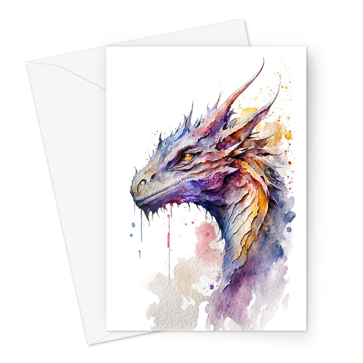 Dragon Birthday Wishes Card Fantasy Dragon Lovers Magical Notecard Watercolour Art Fairytale Greeting Cards Mythical Thank You Notelets Myth - View 2