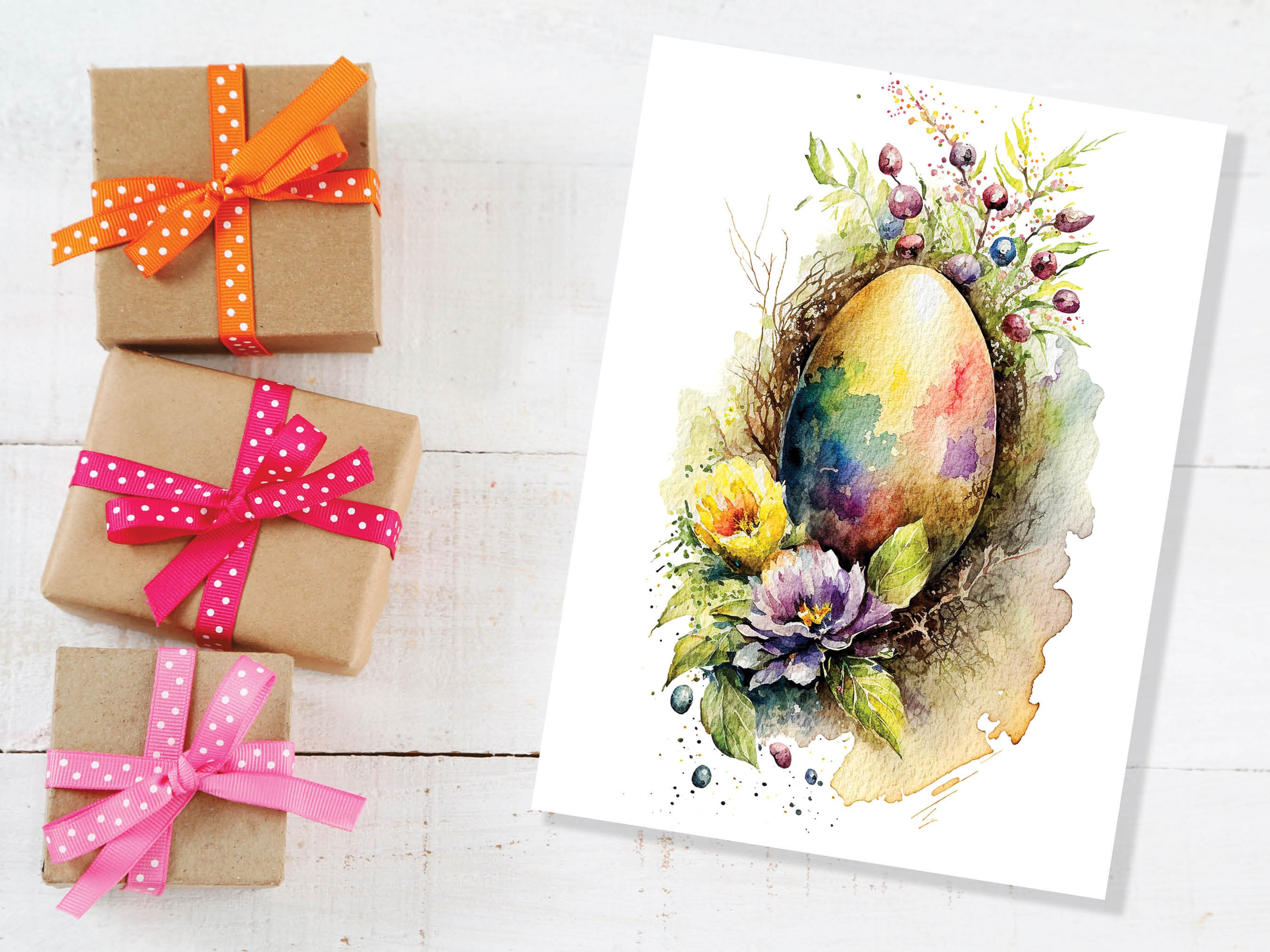 Elegant Easter Card Watercolour Floral Egg Notecard Notelets Flower Thank You Notes Paschal Egg Painting Greetings Cards Good Friday Sunday