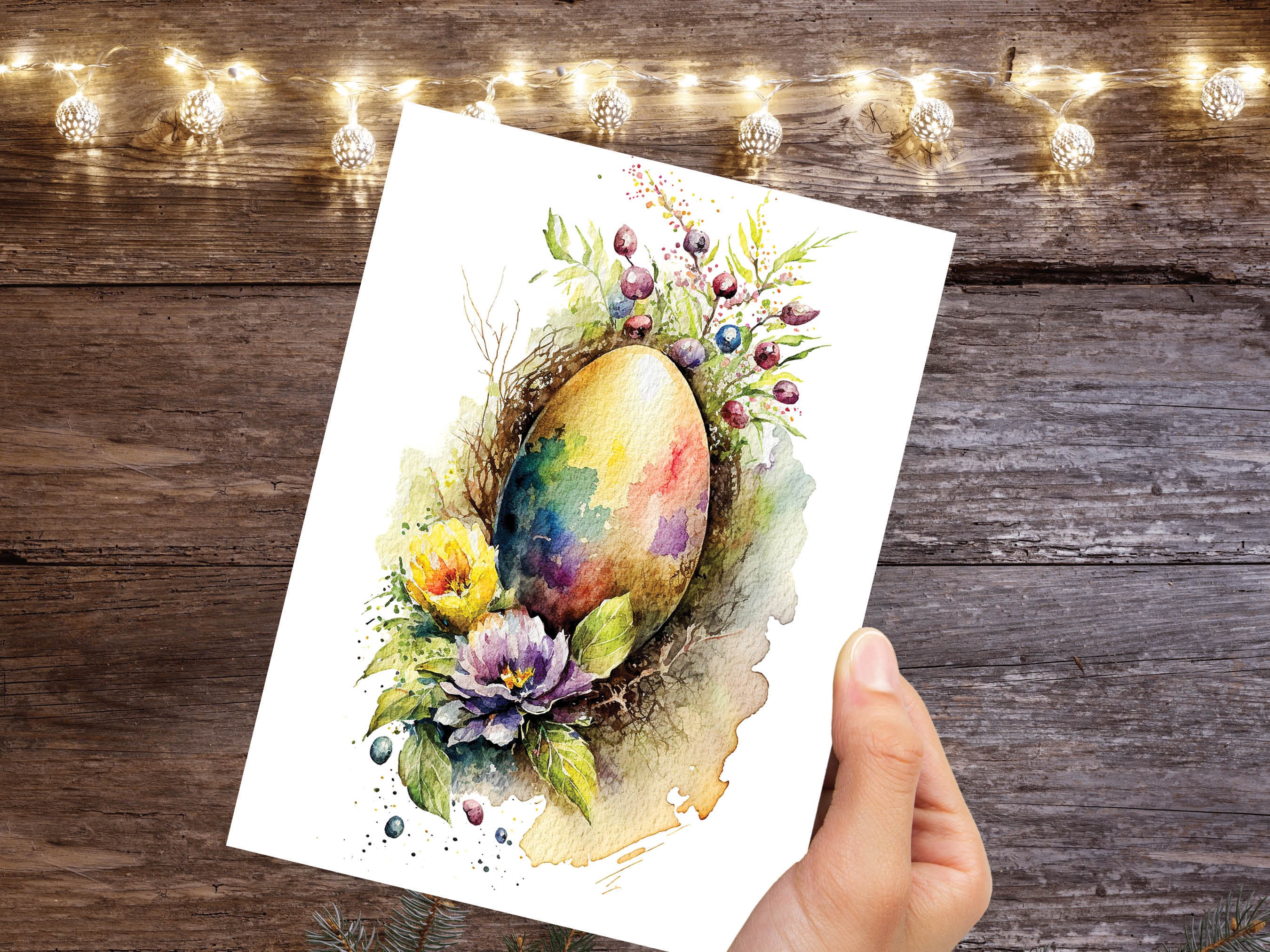 Elegant Easter Card Watercolour Floral Egg Notecard Notelets Flower Thank You Notes Paschal Egg Painting Greetings Cards Good Friday Sunday - View 6