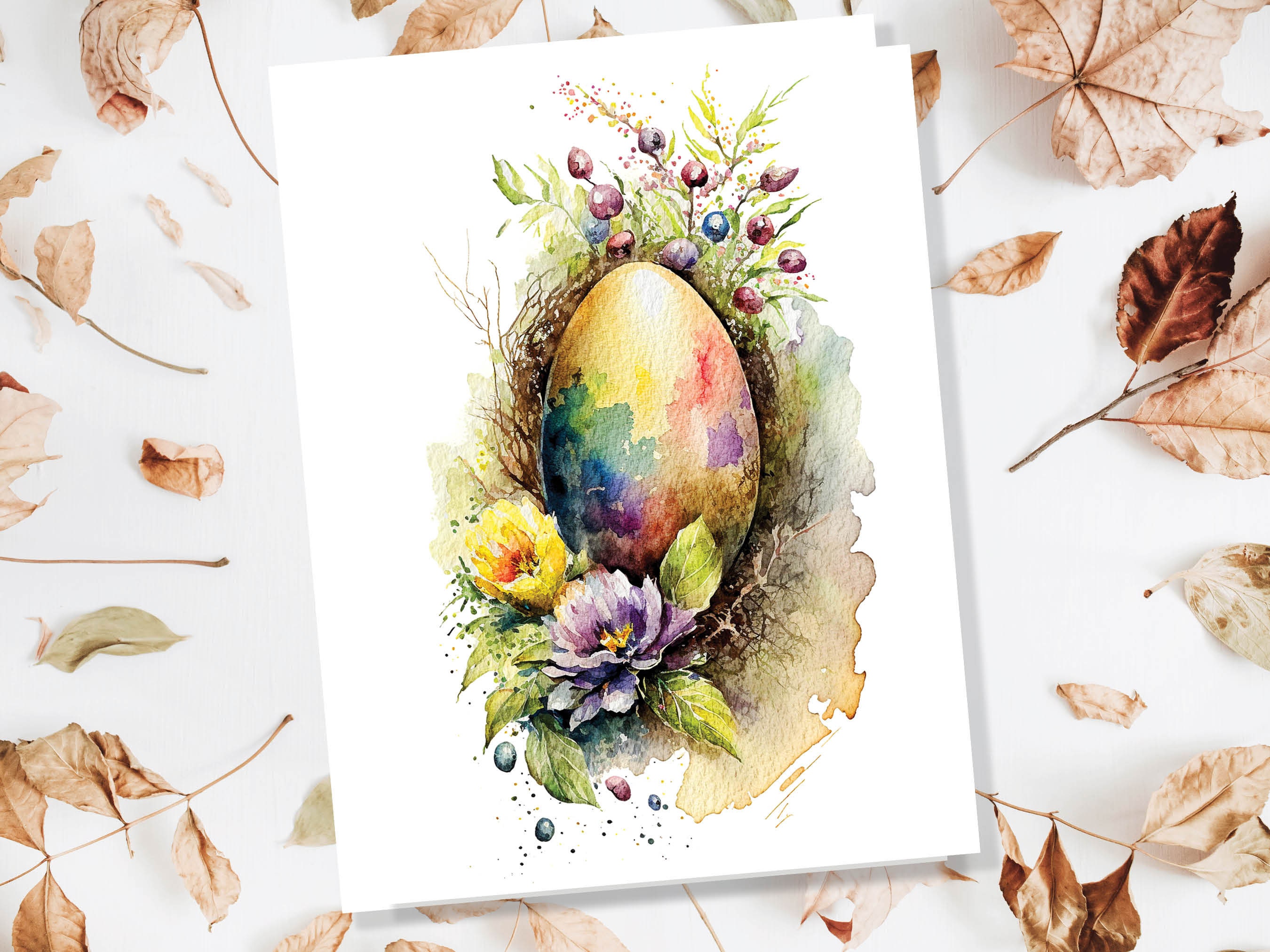 Elegant Easter Card Watercolour Floral Egg Notecard Notelets Flower Thank You Notes Paschal Egg Painting Greetings Cards Good Friday Sunday - View 5