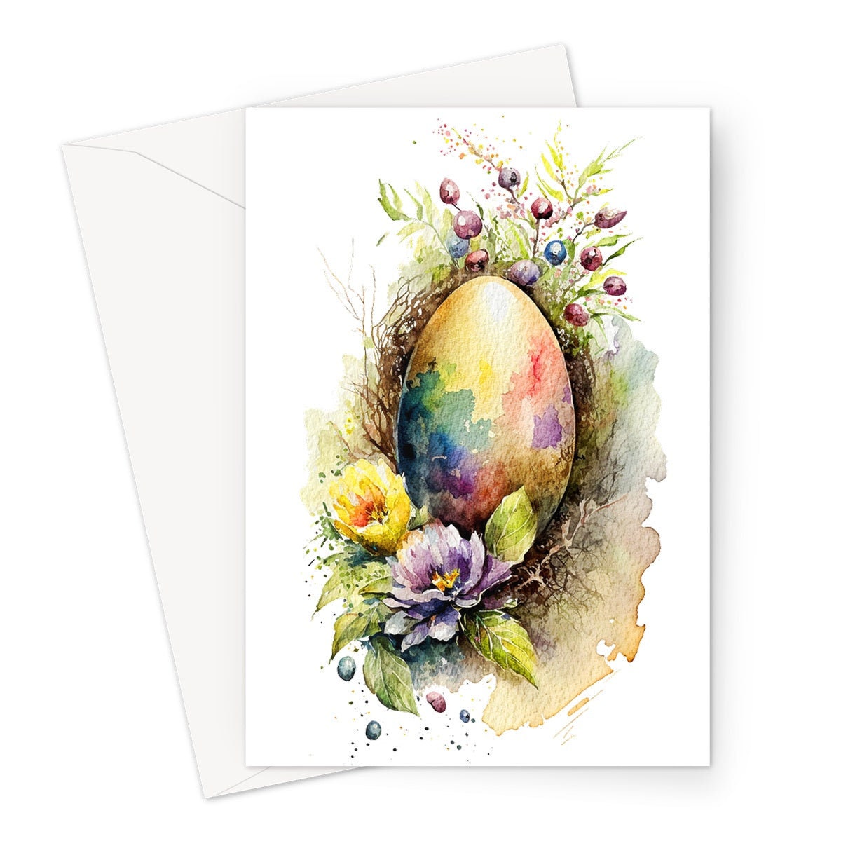 Elegant Easter Card Watercolour Floral Egg Notecard Notelets Flower Thank You Notes Paschal Egg Painting Greetings Cards Good Friday Sunday - View 2