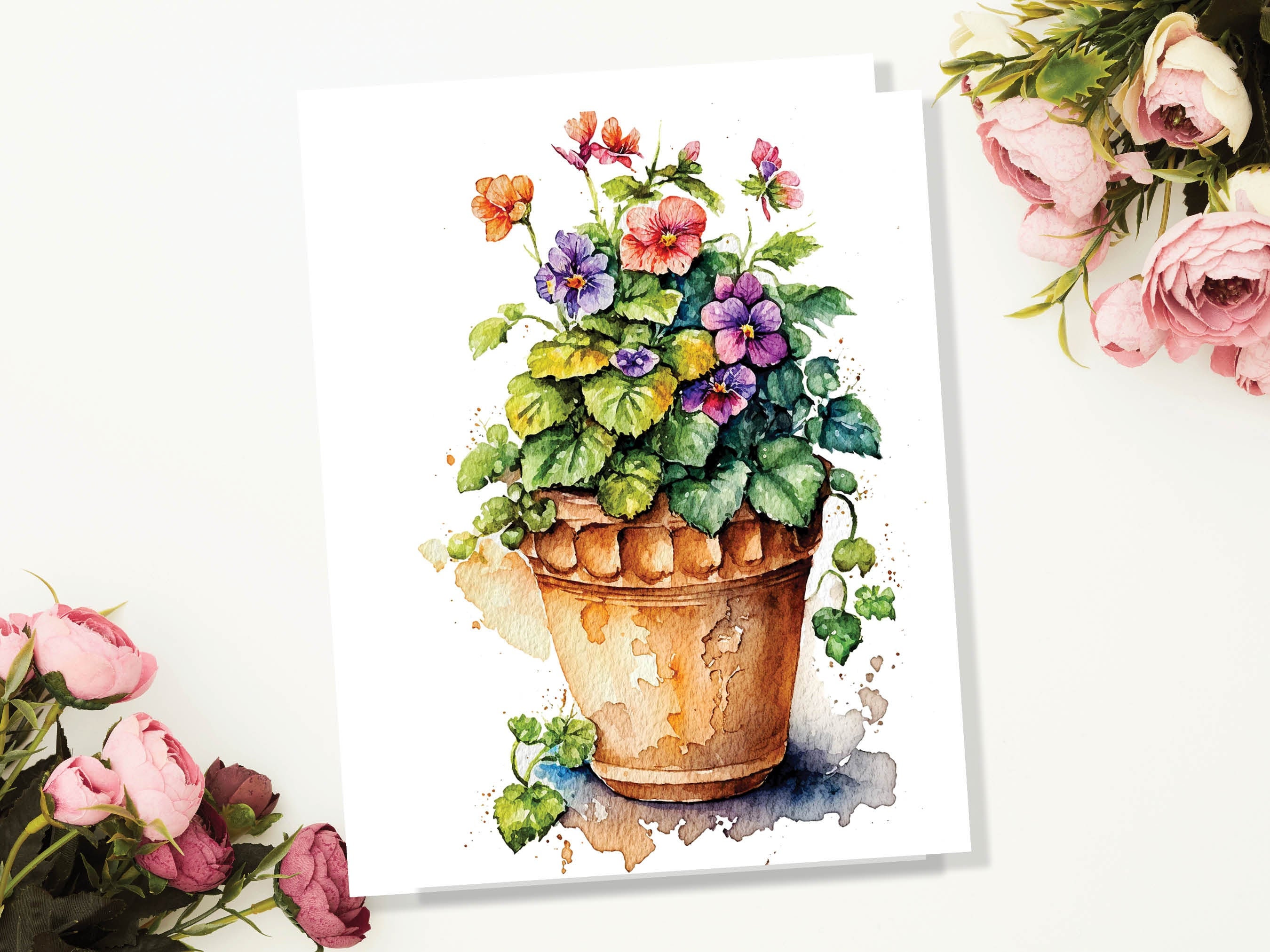 Houseplant Card Happy New Home Moving House Housewarming Flower Plant Pot Birthday Cards for Gardener Floral Botanical Garden Lover Greeting