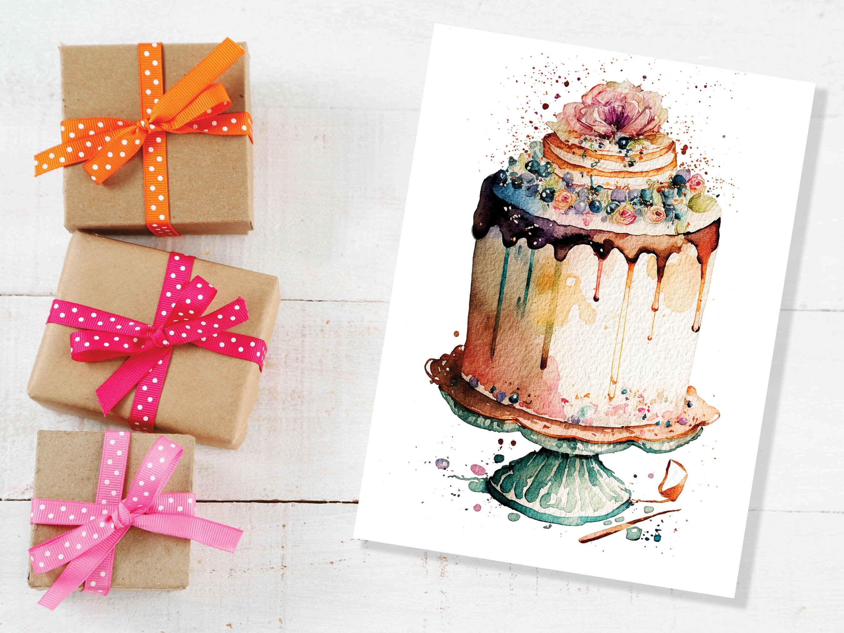 Watercolour Birthday Cake Stand Card Watercolour Painting Vintage Colours Pink Duck Egg Celebration Greeting Cards for Her Mum Women Wife - View 4