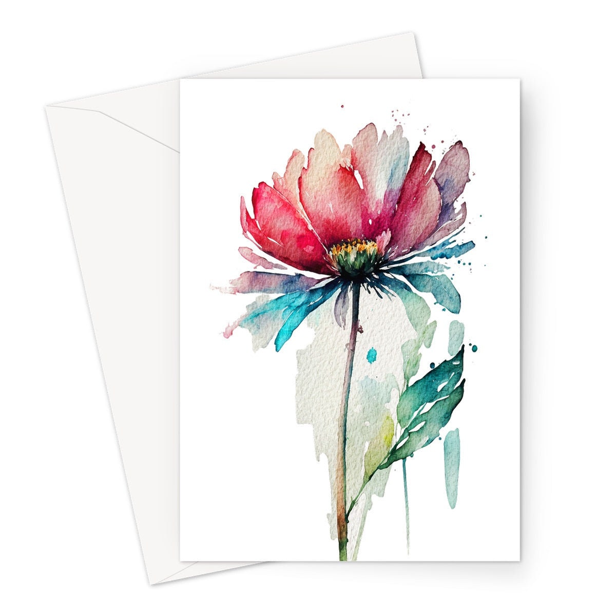 SImple Flower Card Loose Florals Birthday Botanical Note Cards Notelets Pink Abstract Any Occasion Blank Inside Minimalist Get Well Soon - View 3