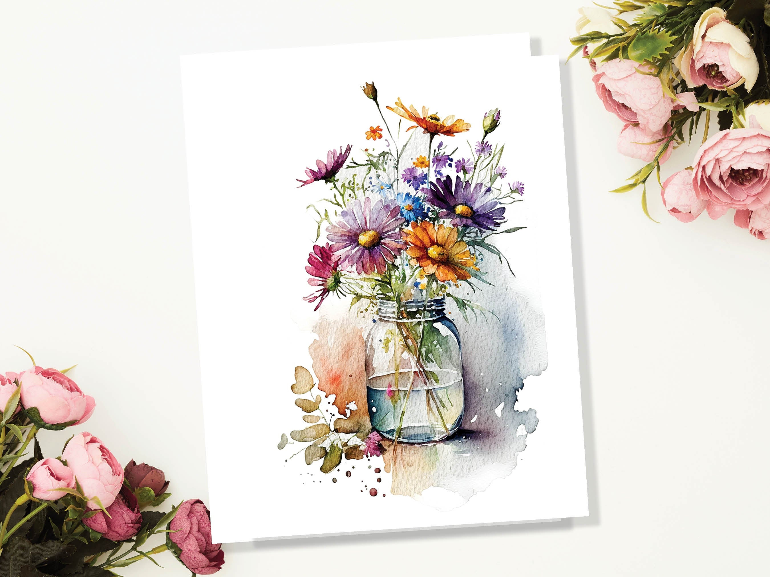 Floral Vase Painting Card Any Occasion Thank You Flowers Botanical Birthday Notes Cards Notelets Notecards Stationery Greeting Card Nature - View 4