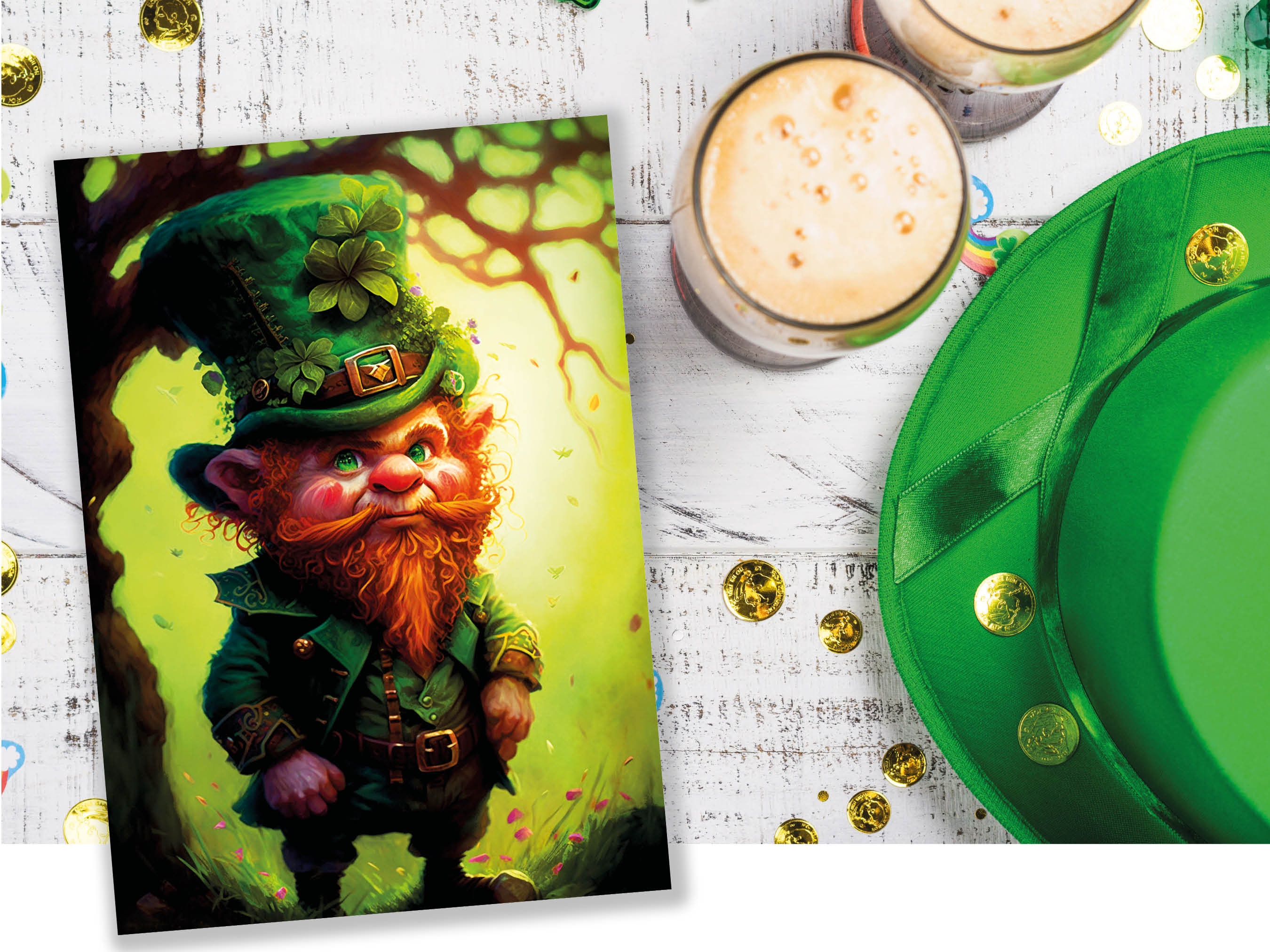 Whimsical Leprechaun Illustration Card Enchanted Ireland Good Luck Wishes Lucky Irish Ginger Gnome Greeting Cards Happy St Patricks Day Cute