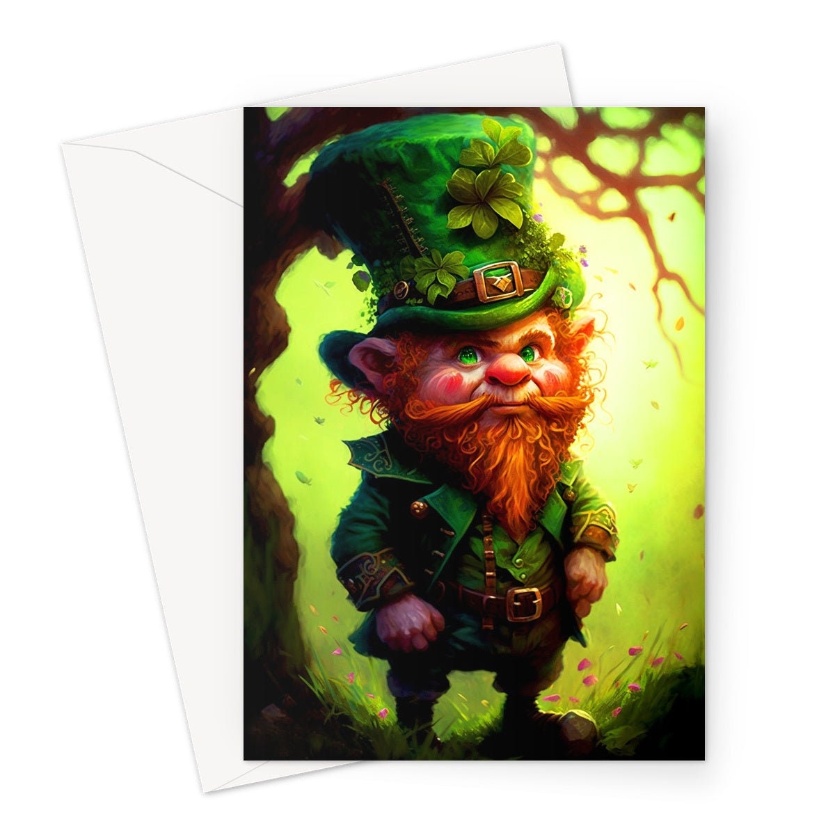 Whimsical Leprechaun Illustration Card Enchanted Ireland Good Luck Wishes Lucky Irish Ginger Gnome Greeting Cards Happy St Patricks Day Cute - View 2