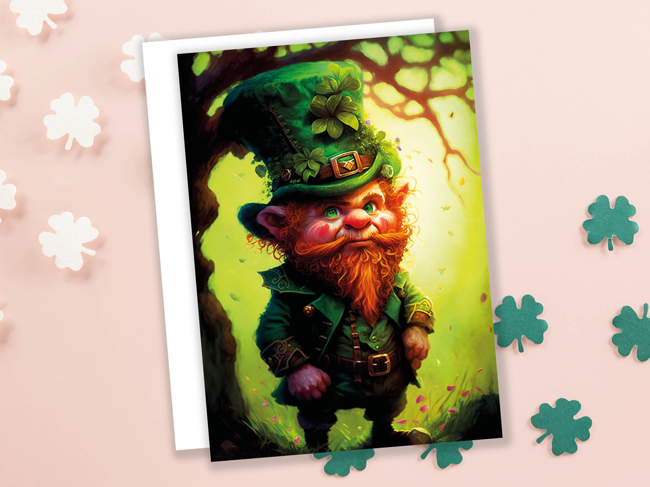 Whimsical Leprechaun Illustration Card Enchanted Ireland Good Luck Wishes Lucky Irish Ginger Gnome Greeting Cards Happy St Patricks Day Cute - View 4