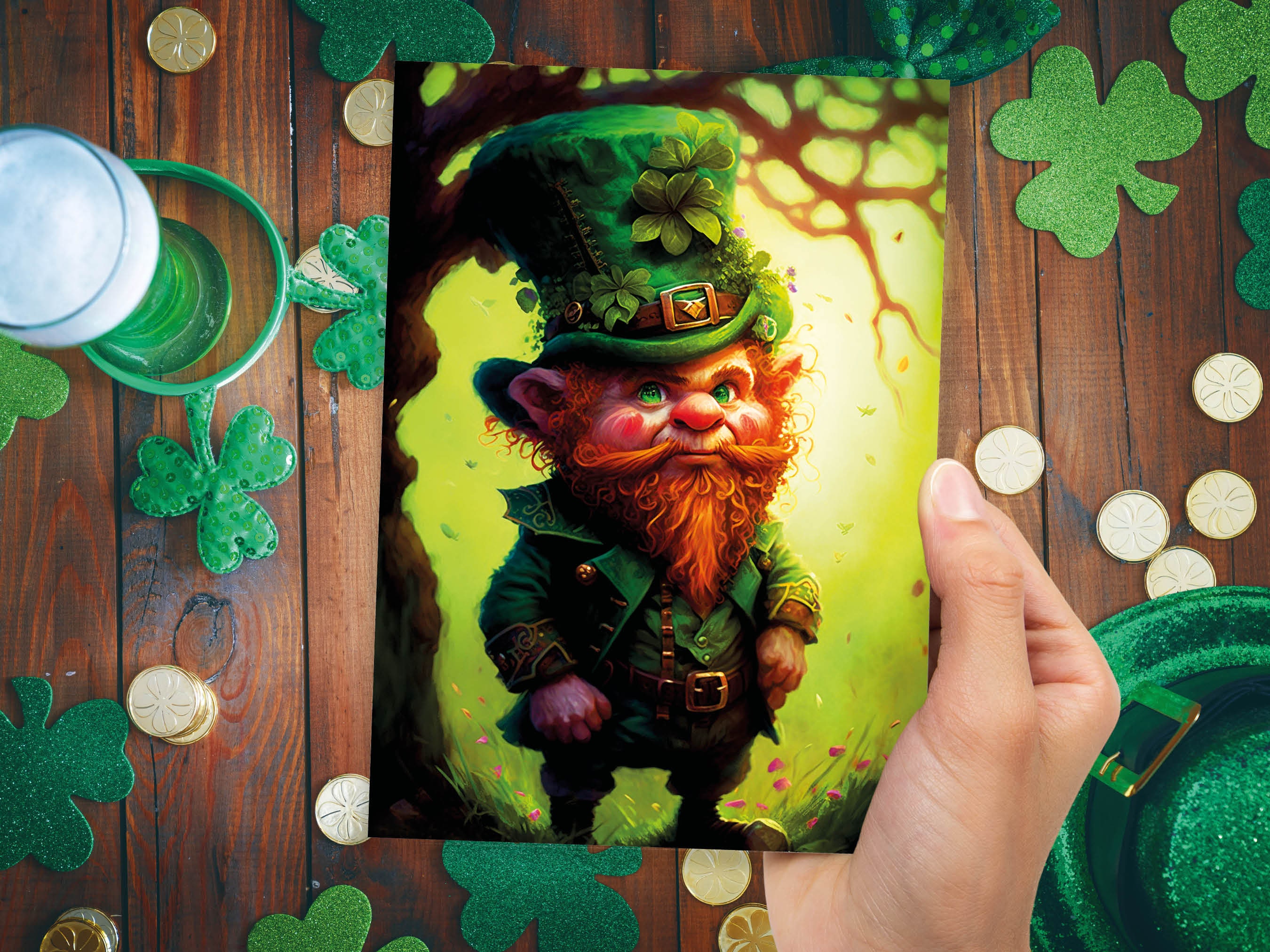 Whimsical Leprechaun Illustration Card Enchanted Ireland Good Luck Wishes Lucky Irish Ginger Gnome Greeting Cards Happy St Patricks Day Cute - View 6