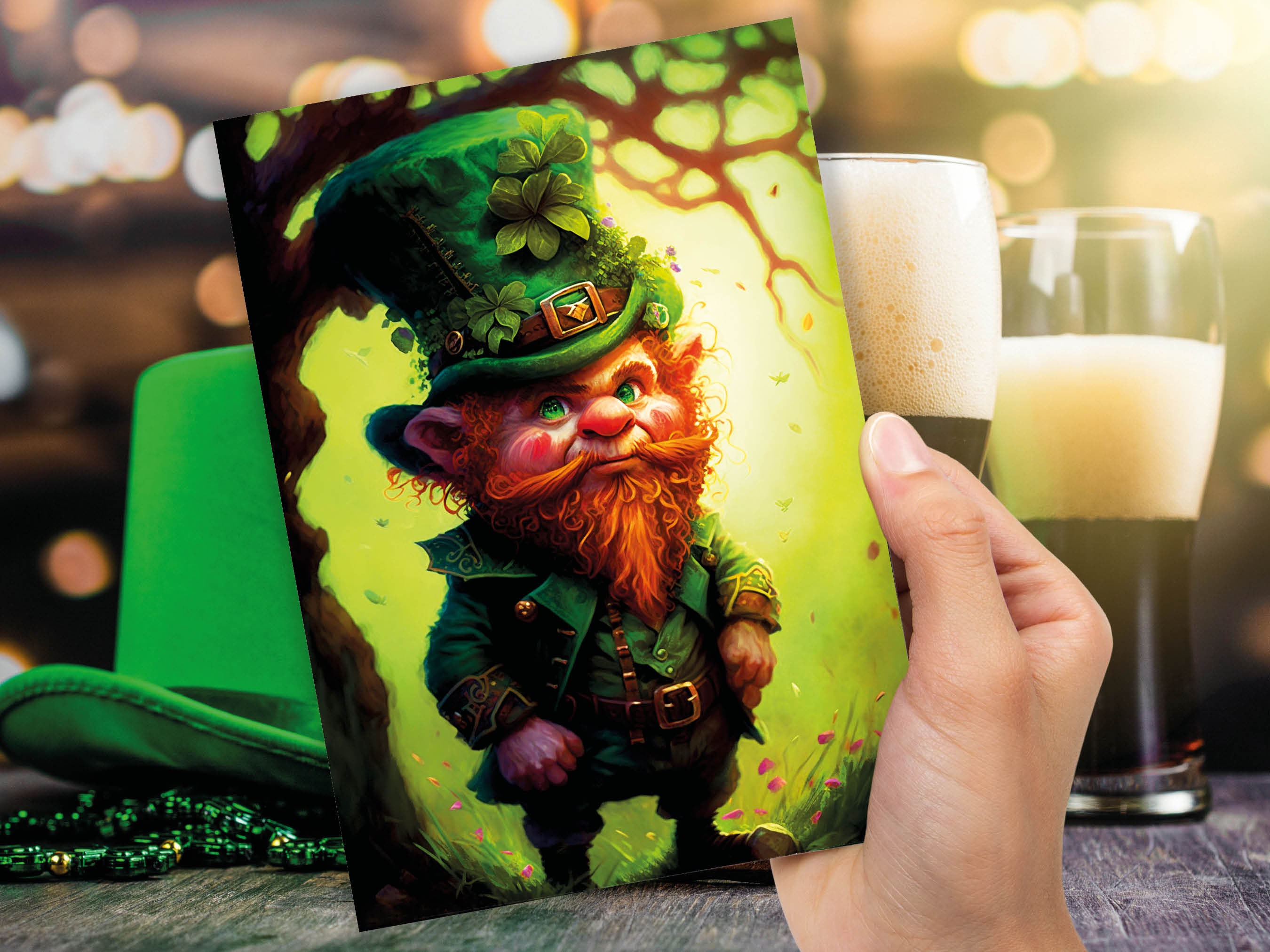 Whimsical Leprechaun Illustration Card Enchanted Ireland Good Luck Wishes Lucky Irish Ginger Gnome Greeting Cards Happy St Patricks Day Cute - View 8