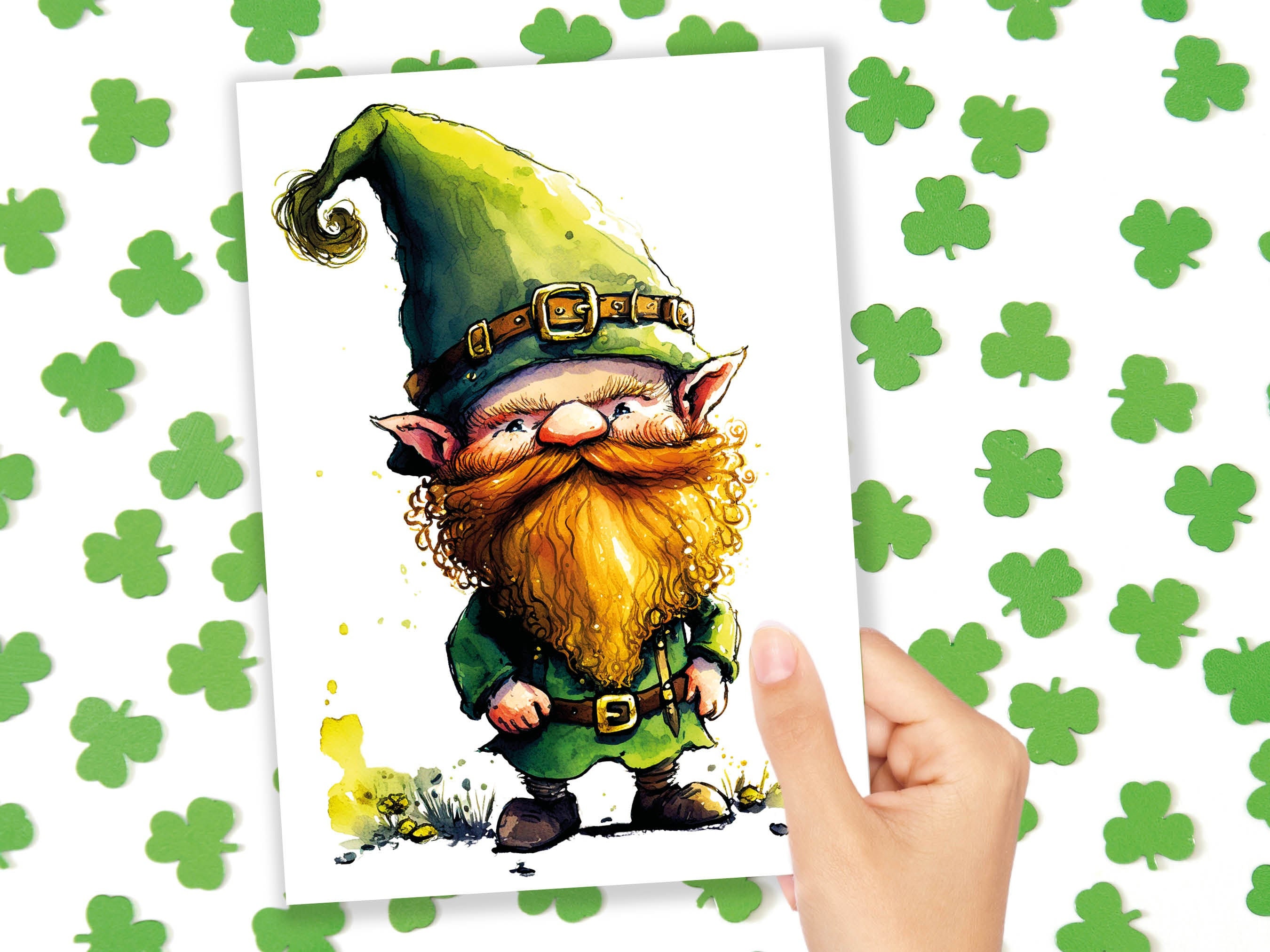 Lucky Leprechaun With Ginger Beard Whimsical Irish Greeting Cards Good Luck Irish Ireland Legends Myth Cheeky Gnome for Friends Family BFF - View 10