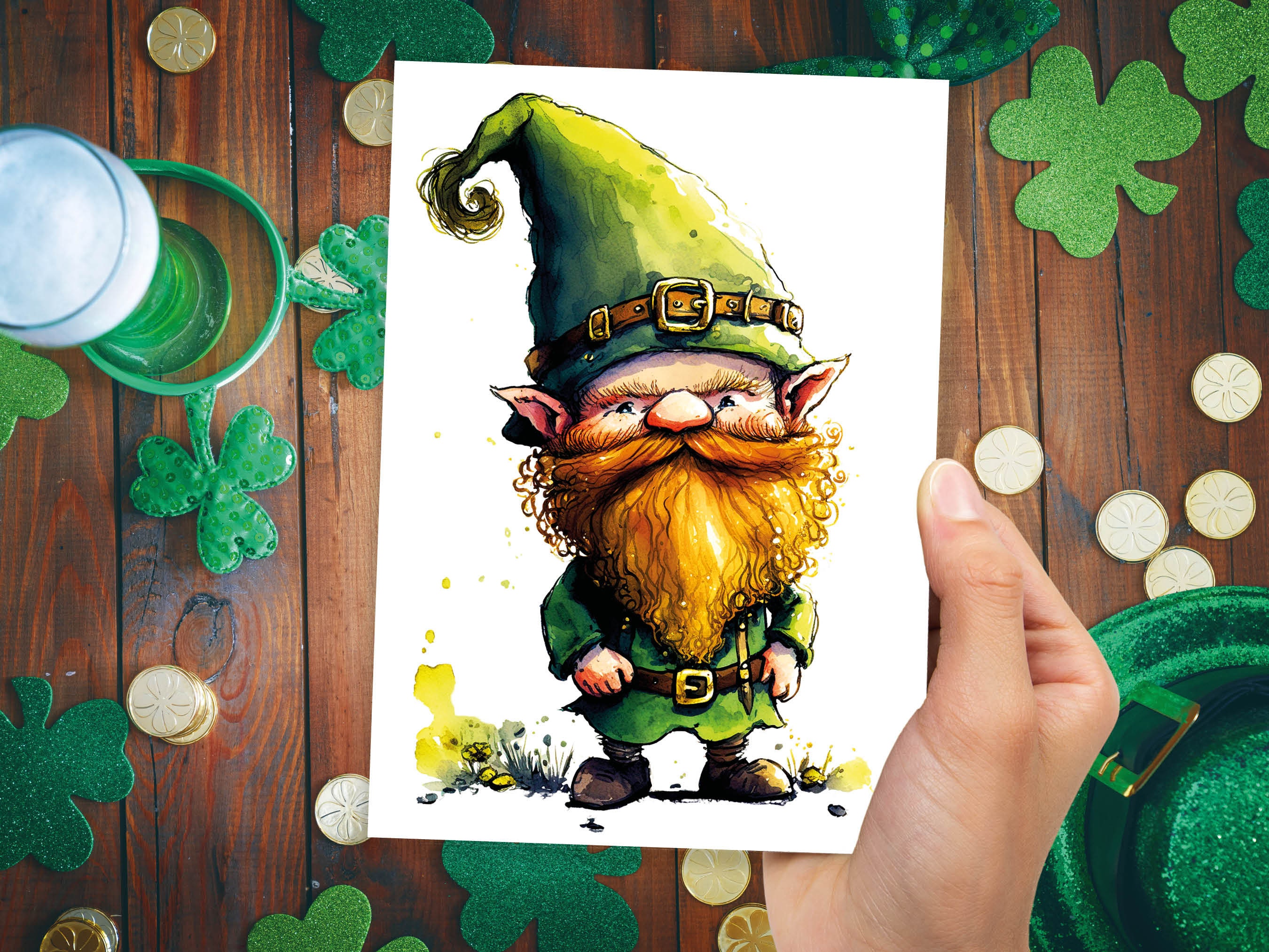 Lucky Leprechaun With Ginger Beard Whimsical Irish Greeting Cards Good Luck Irish Ireland Legends Myth Cheeky Gnome for Friends Family BFF - View 5