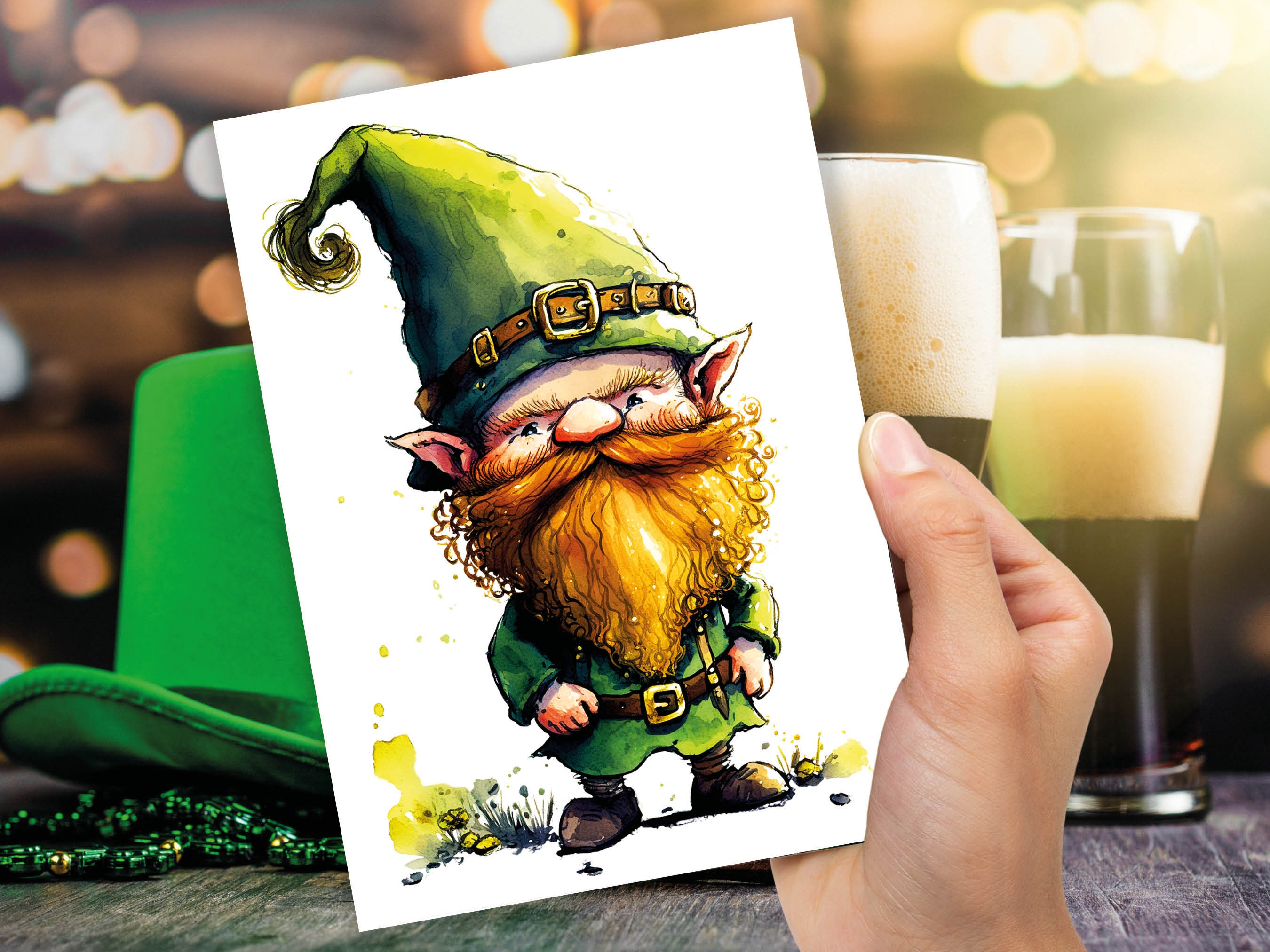 Lucky Leprechaun With Ginger Beard Whimsical Irish Greeting Cards Good Luck Irish Ireland Legends Myth Cheeky Gnome for Friends Family BFF - View 8