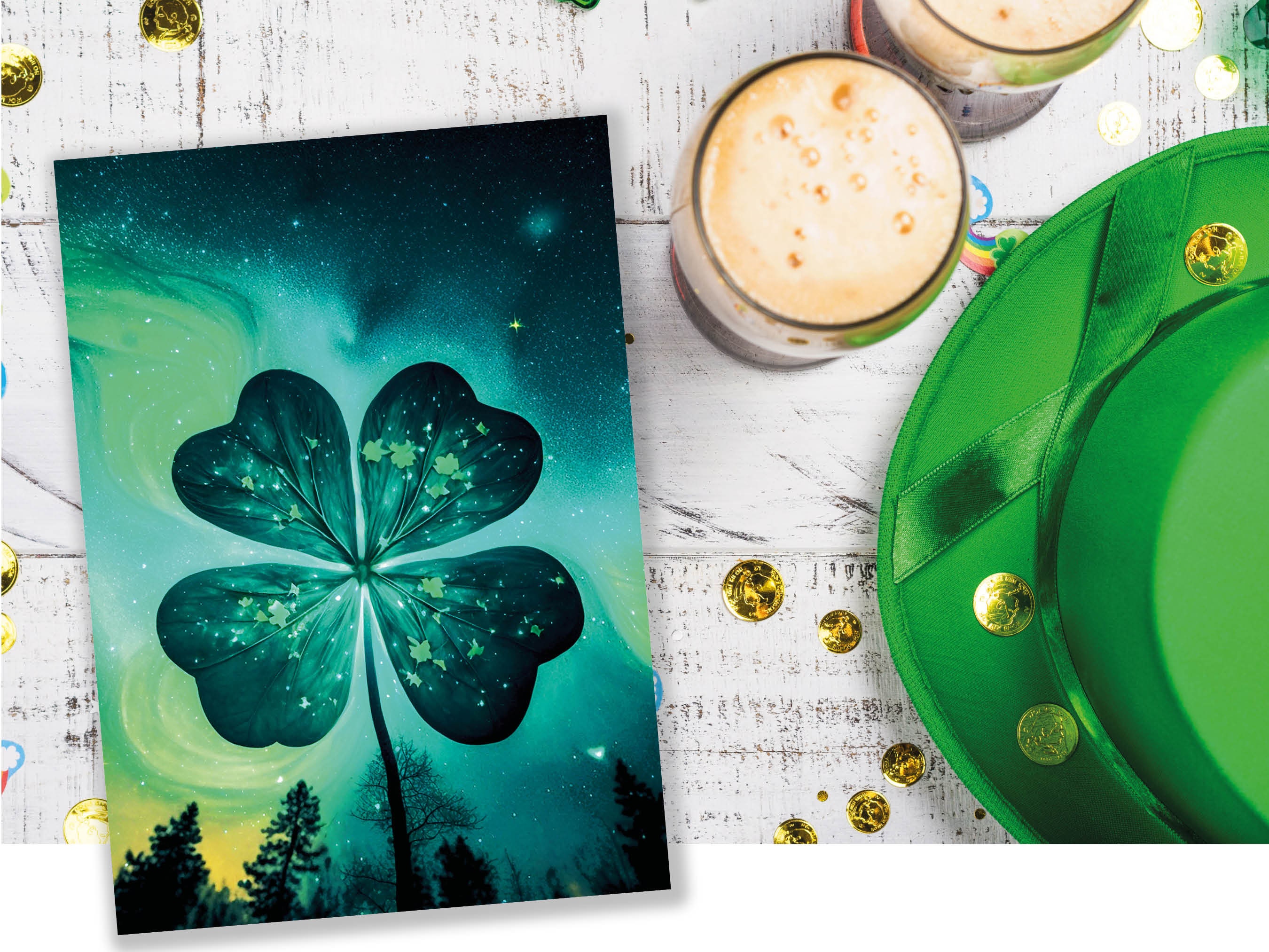 Lucky Four Leafed Clover Card St. Patrick's Day Good Luck of the Irish Glowing Whimsical Magical Shamrock Greeting Cards Family & Friends - View 7