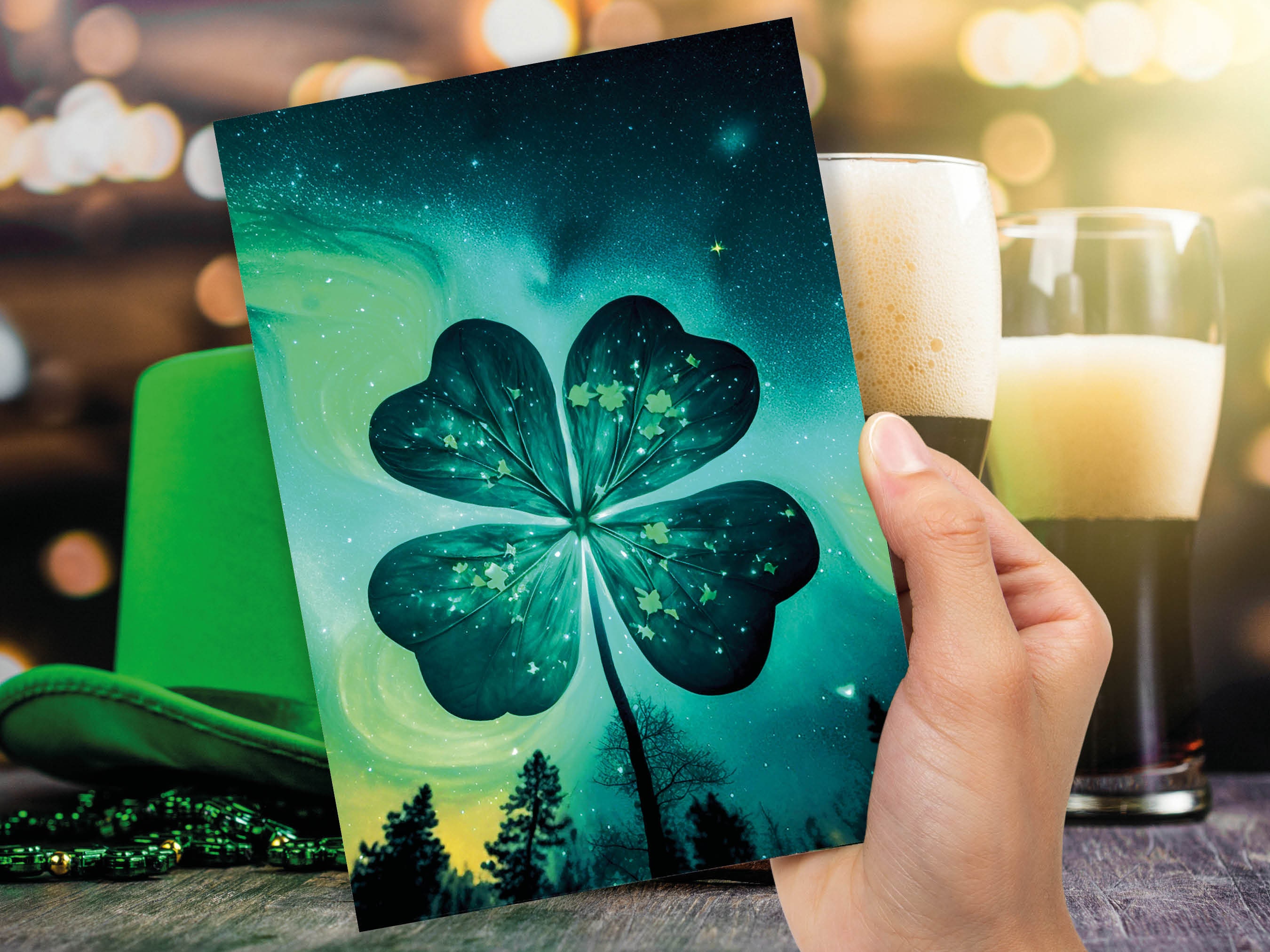 Lucky Four Leafed Clover Card St. Patrick's Day Good Luck of the Irish Glowing Whimsical Magical Shamrock Greeting Cards Family & Friends - View 8