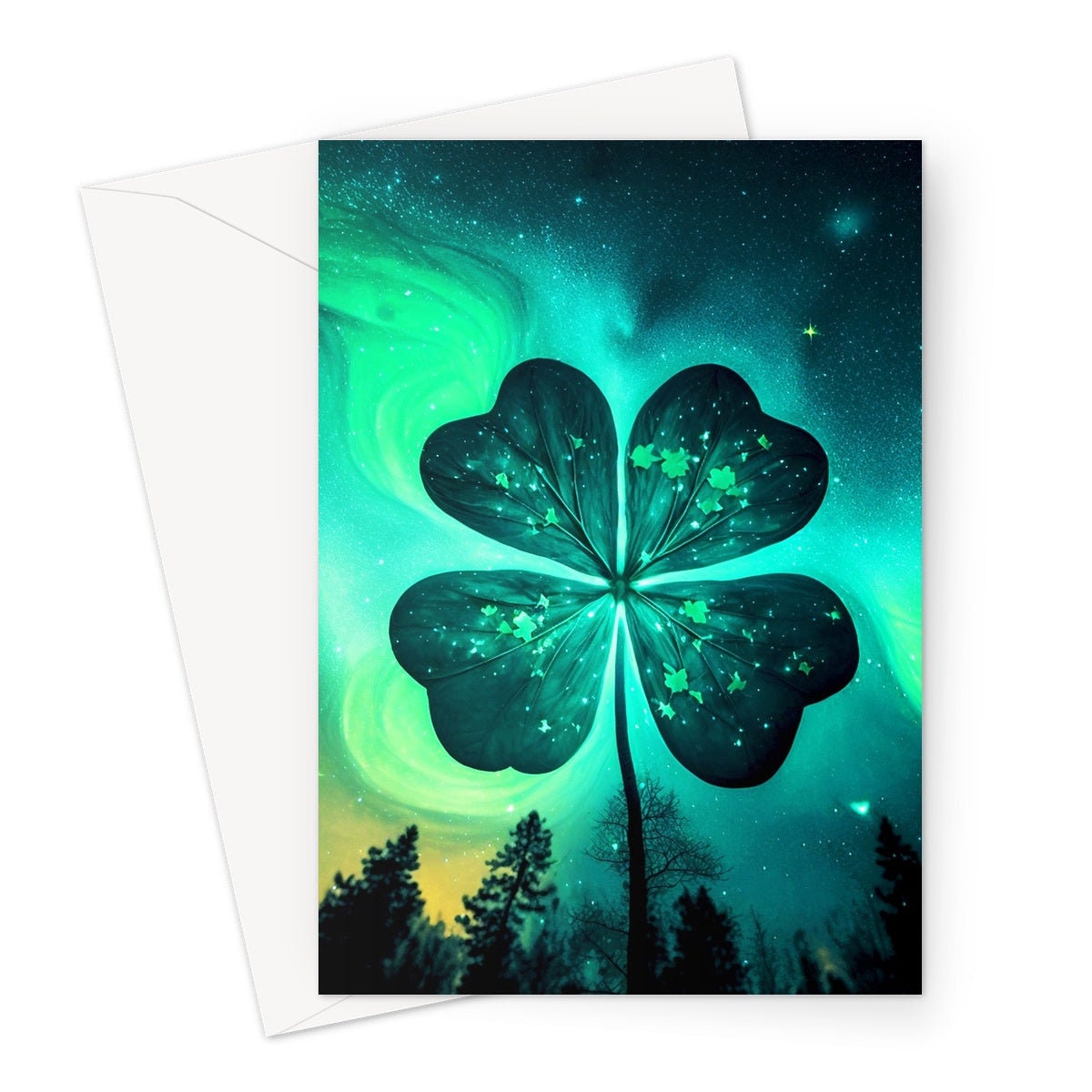 Lucky Four Leafed Clover Card St. Patrick's Day Good Luck of the Irish Glowing Whimsical Magical Shamrock Greeting Cards Family & Friends - View 2