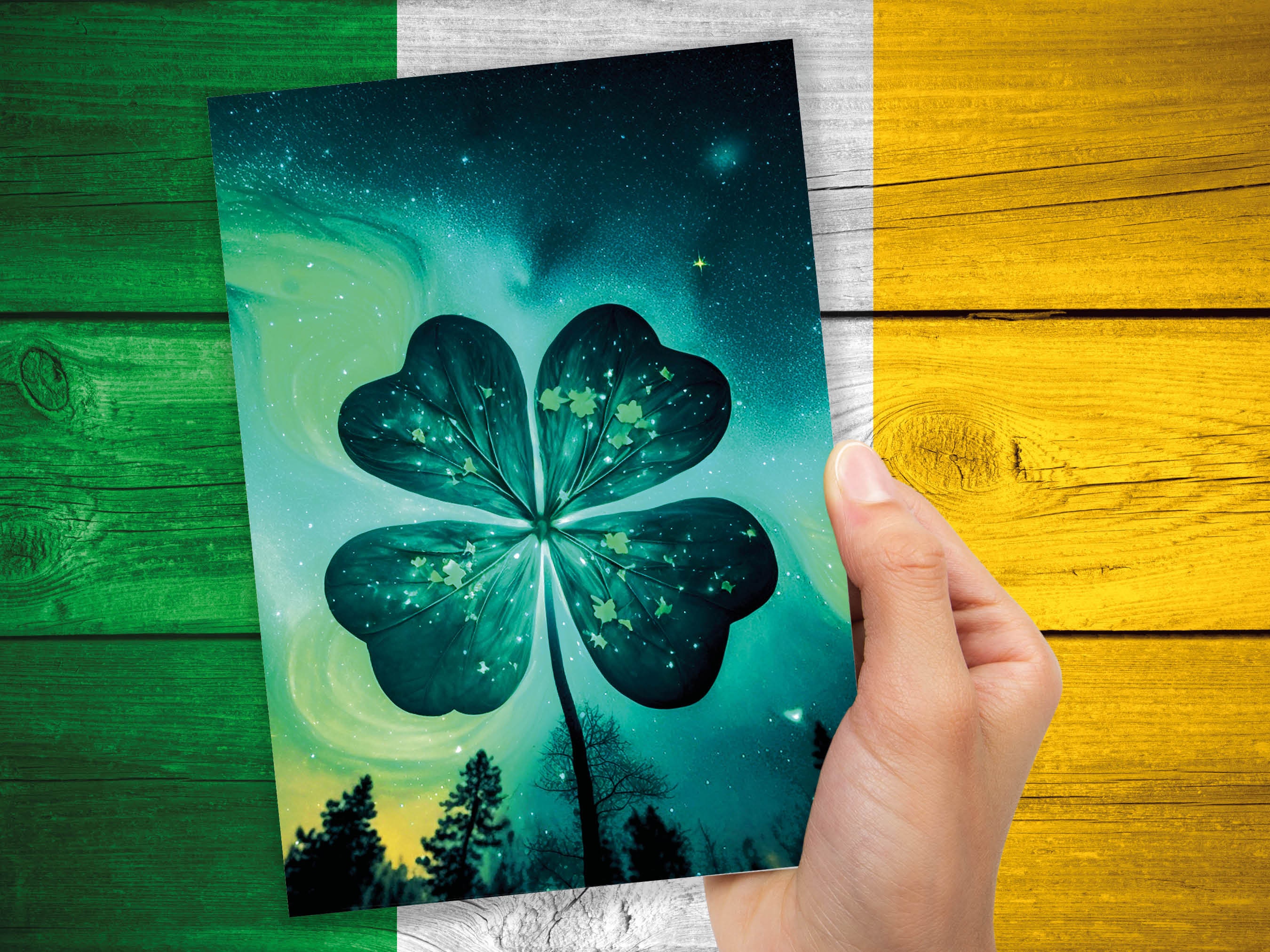 Lucky Four Leafed Clover Card St. Patrick's Day Good Luck of the Irish Glowing Whimsical Magical Shamrock Greeting Cards Family & Friends - View 9