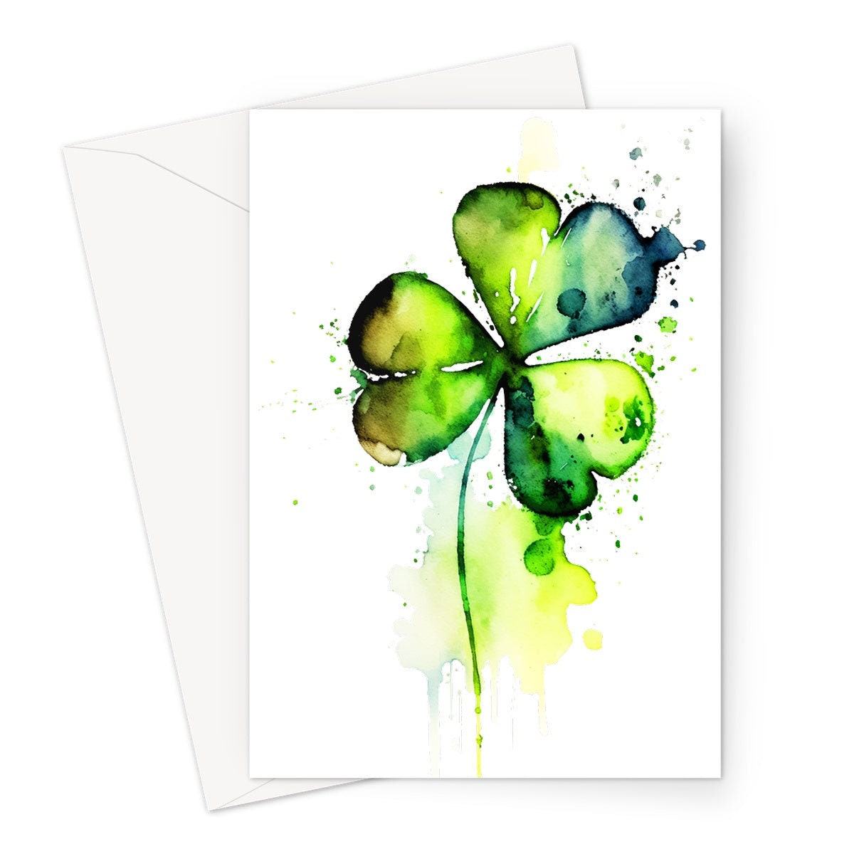 Watercolour Shamrock Card Lucky St. Patrick's Day Luck of the Irish Ireland Saint Vibrant Green Clover Greeting Cards for Family & Friends - View 2