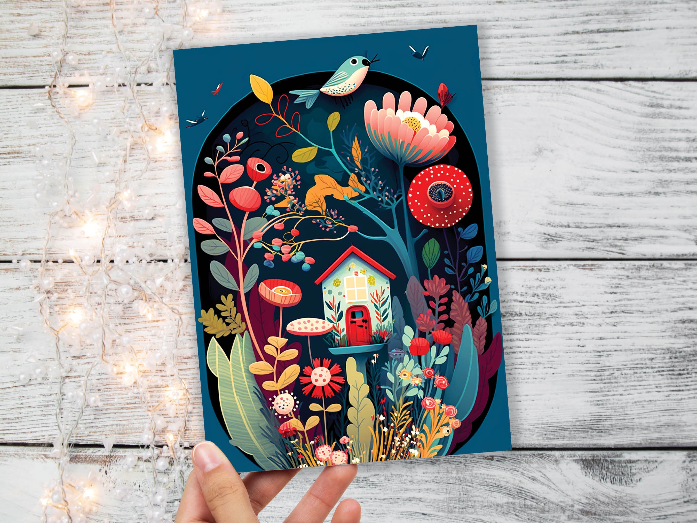 Moving Greeting Card New House Congrats Housewarming Residence Home Going Away Whimsical Folk Art Garden Elegant Nature Lover Notes Notelets - View 4