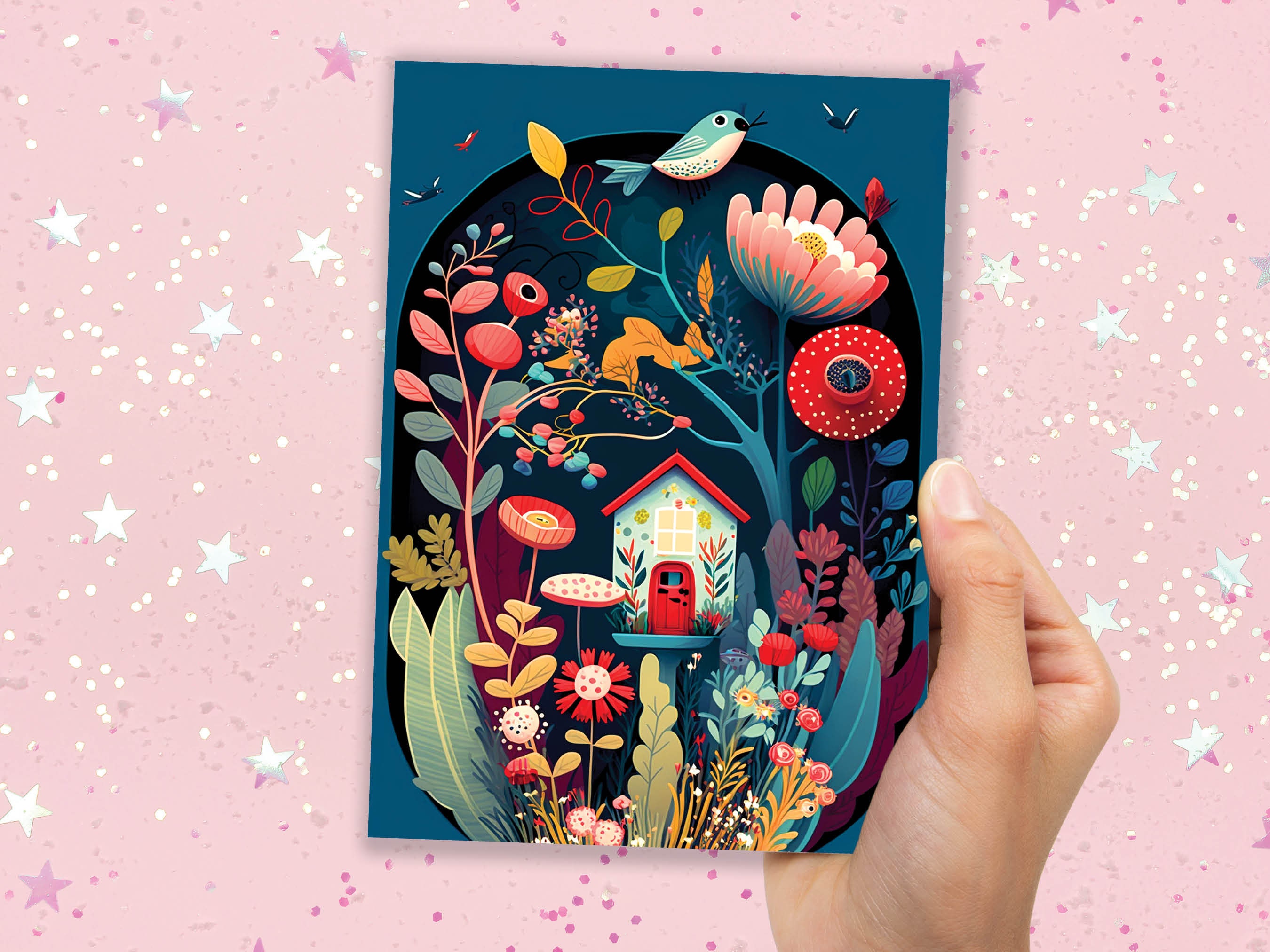 Moving Greeting Card New House Congrats Housewarming Residence Home Going Away Whimsical Folk Art Garden Elegant Nature Lover Notes Notelets - View 5