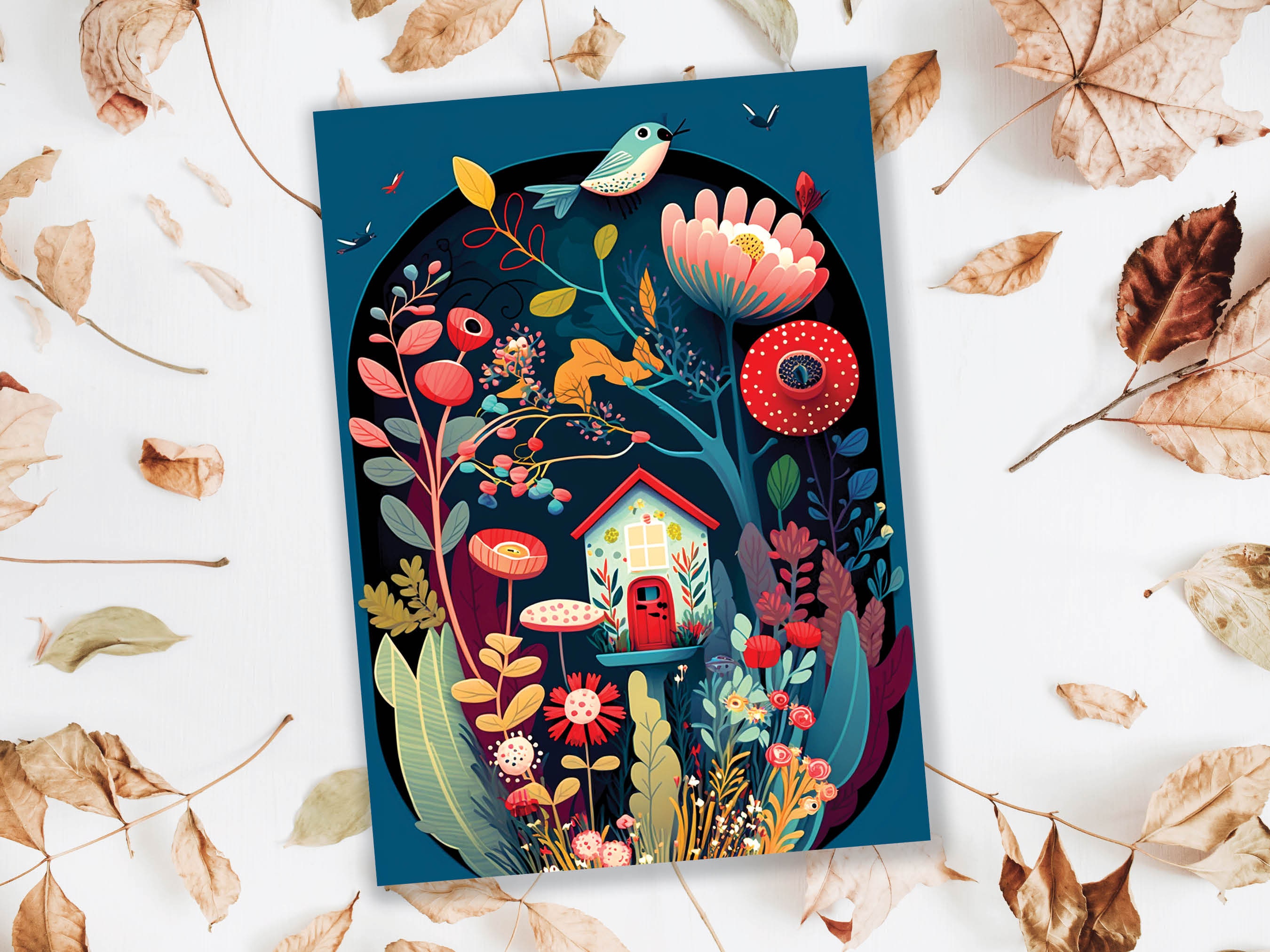 Moving Greeting Card New House Congrats Housewarming Residence Home Going Away Whimsical Folk Art Garden Elegant Nature Lover Notes Notelets - View 7