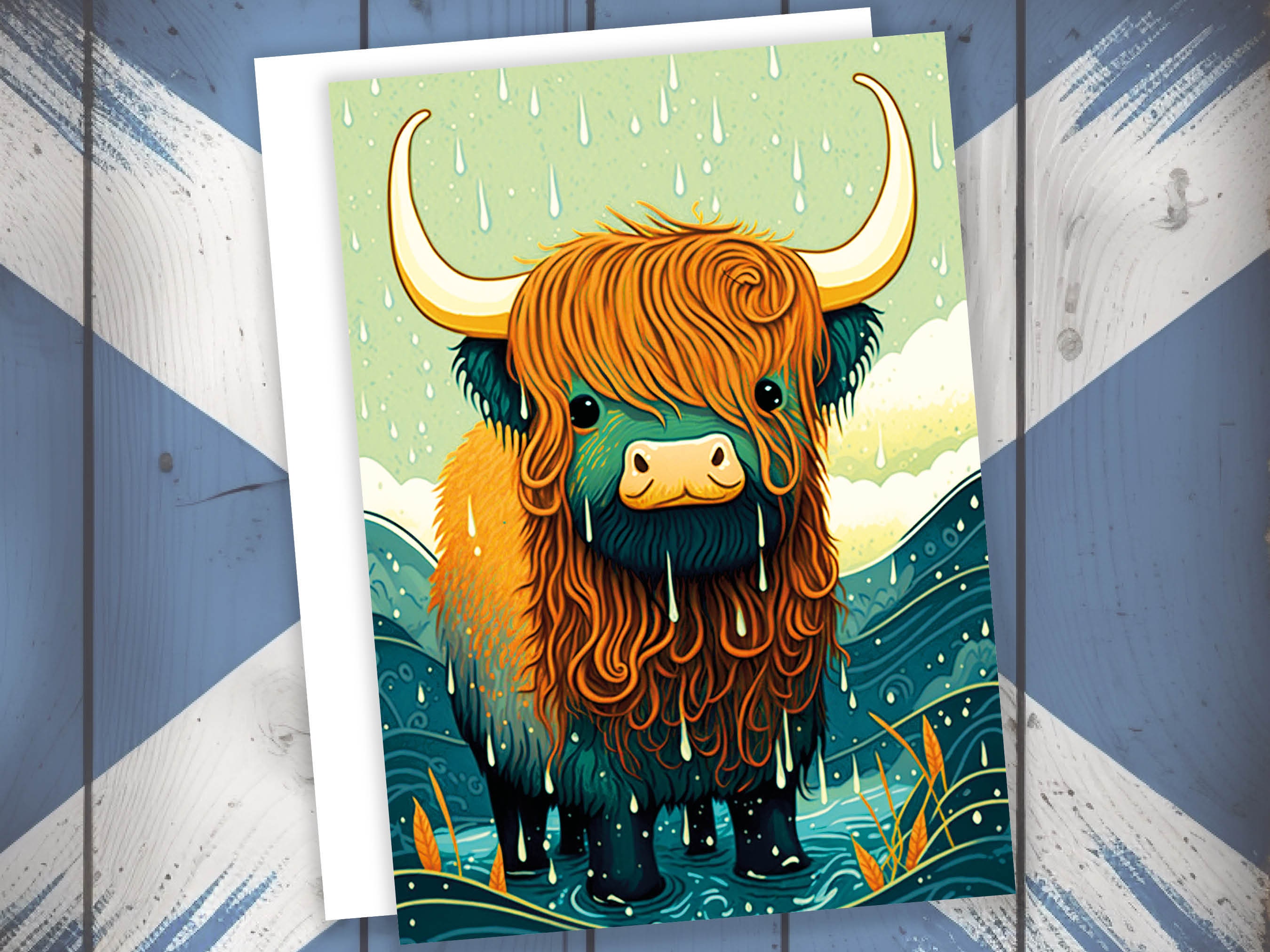 Funny Highland Cow Scottish Weather Greeting Card for Scottish Friends and Cow Lovers Shaggy Highland Coo Birthdays or Any Occasion