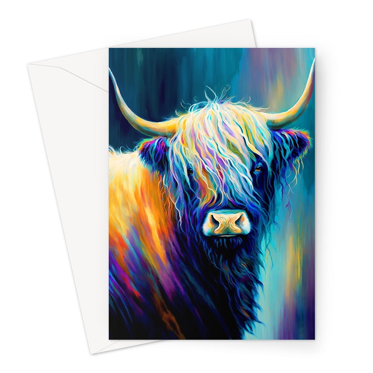 Colourful Art Scottish Highland Cow Greeting Card Pastel Drawing Birthday Thank You Friendship Scottish Cow Lovers Cards for Scots Scotland - View 2