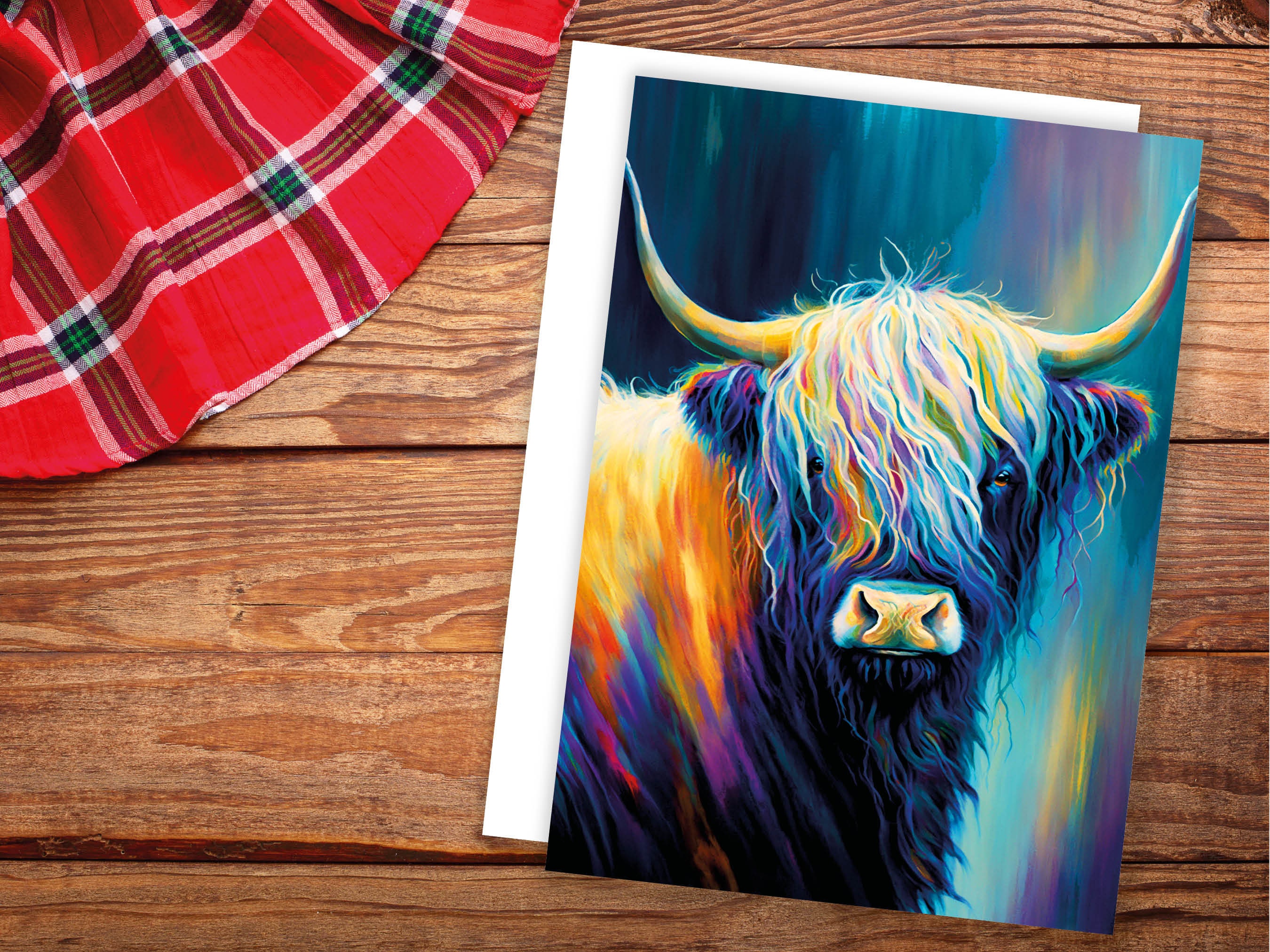 Colourful Art Scottish Highland Cow Greeting Card Pastel Drawing Birthday Thank You Friendship Scottish Cow Lovers Cards for Scots Scotland - View 4