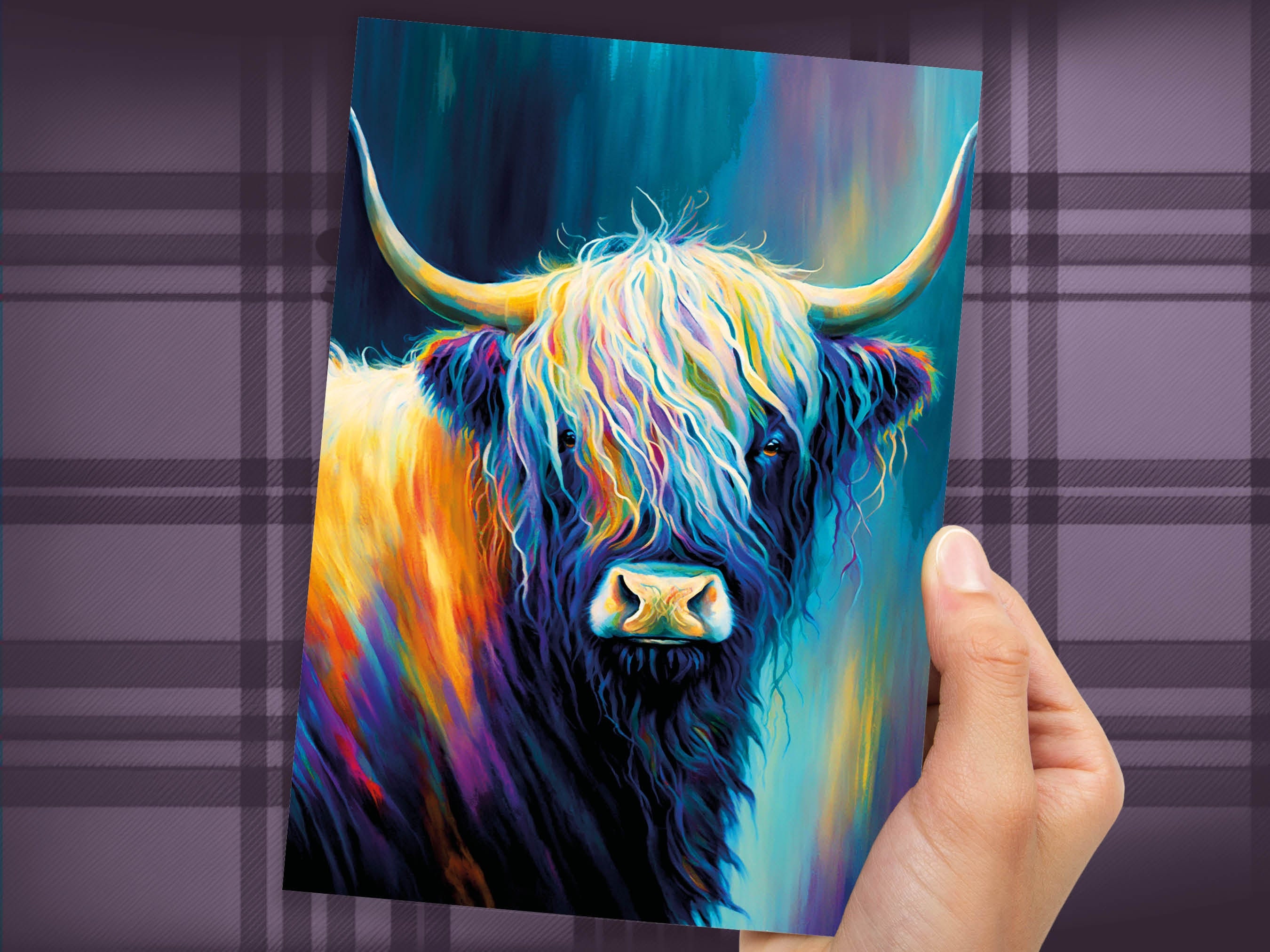 Colourful Art Scottish Highland Cow Greeting Card Pastel Drawing Birthday Thank You Friendship Scottish Cow Lovers Cards for Scots Scotland - View 5