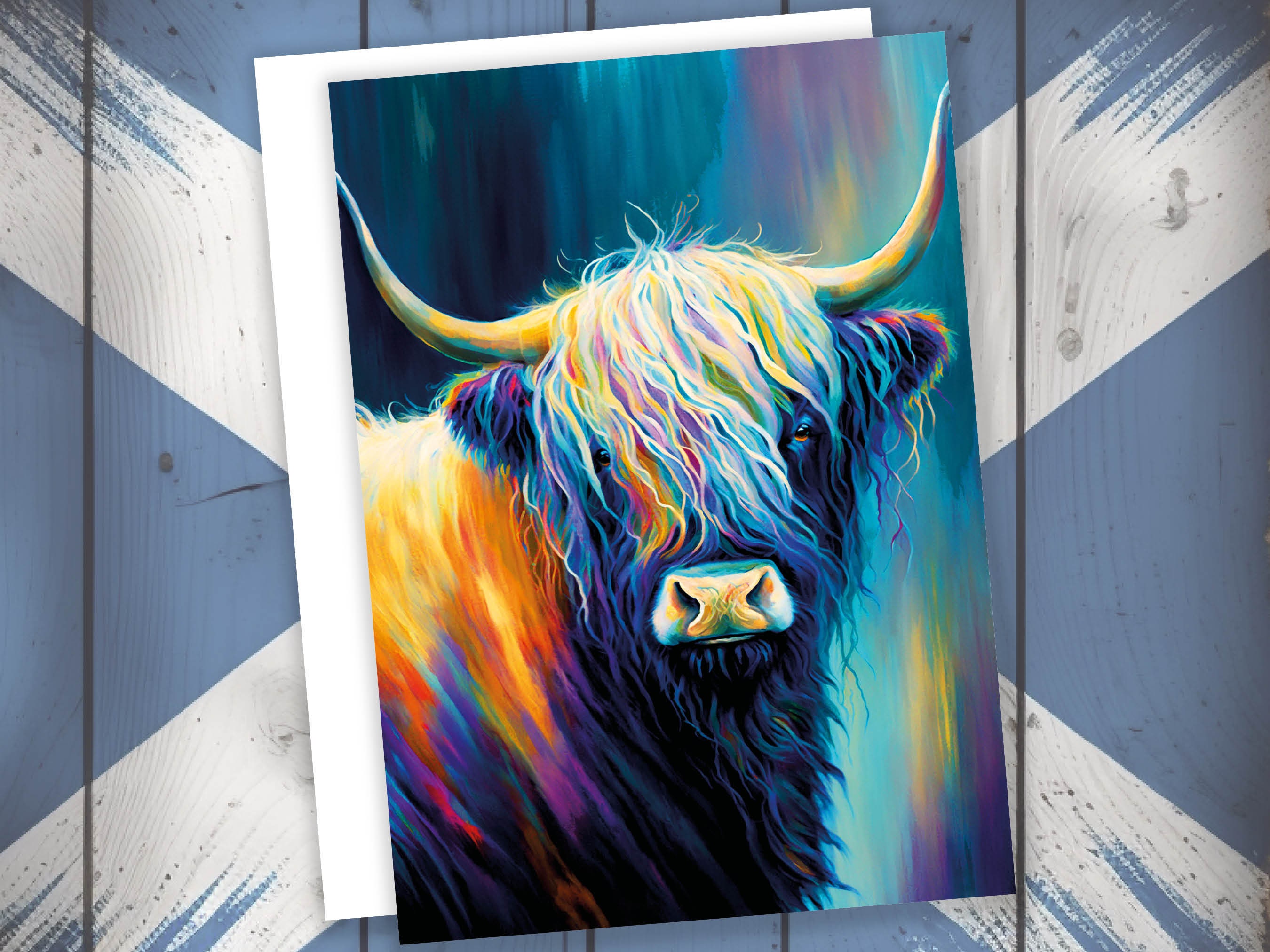 Colourful Art Scottish Highland Cow Greeting Card Pastel Drawing Birthday Thank You Friendship Scottish Cow Lovers Cards for Scots Scotland - View 6