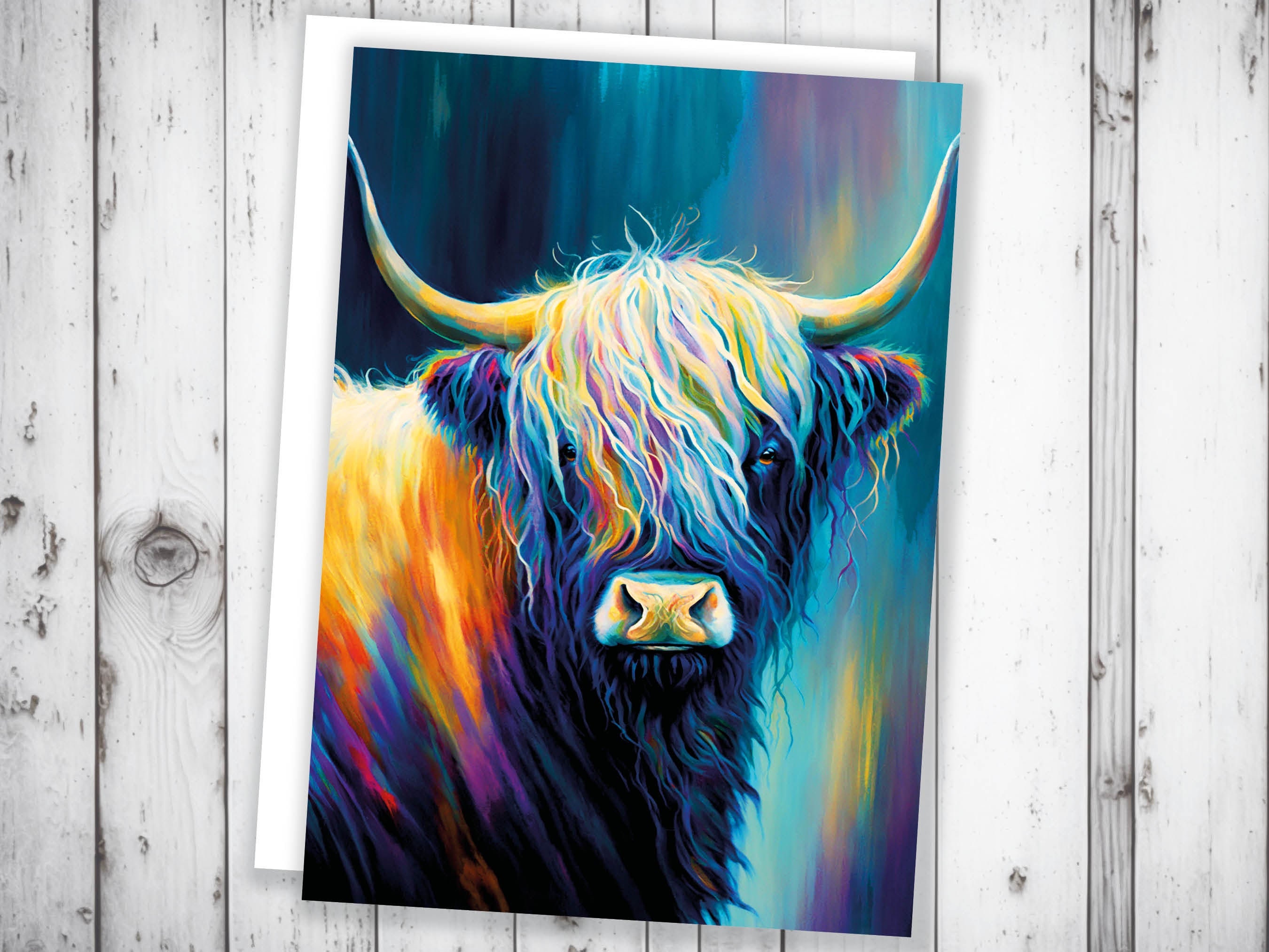 Colourful Art Scottish Highland Cow Greeting Card Pastel Drawing Birthday Thank You Friendship Scottish Cow Lovers Cards for Scots Scotland - View 7