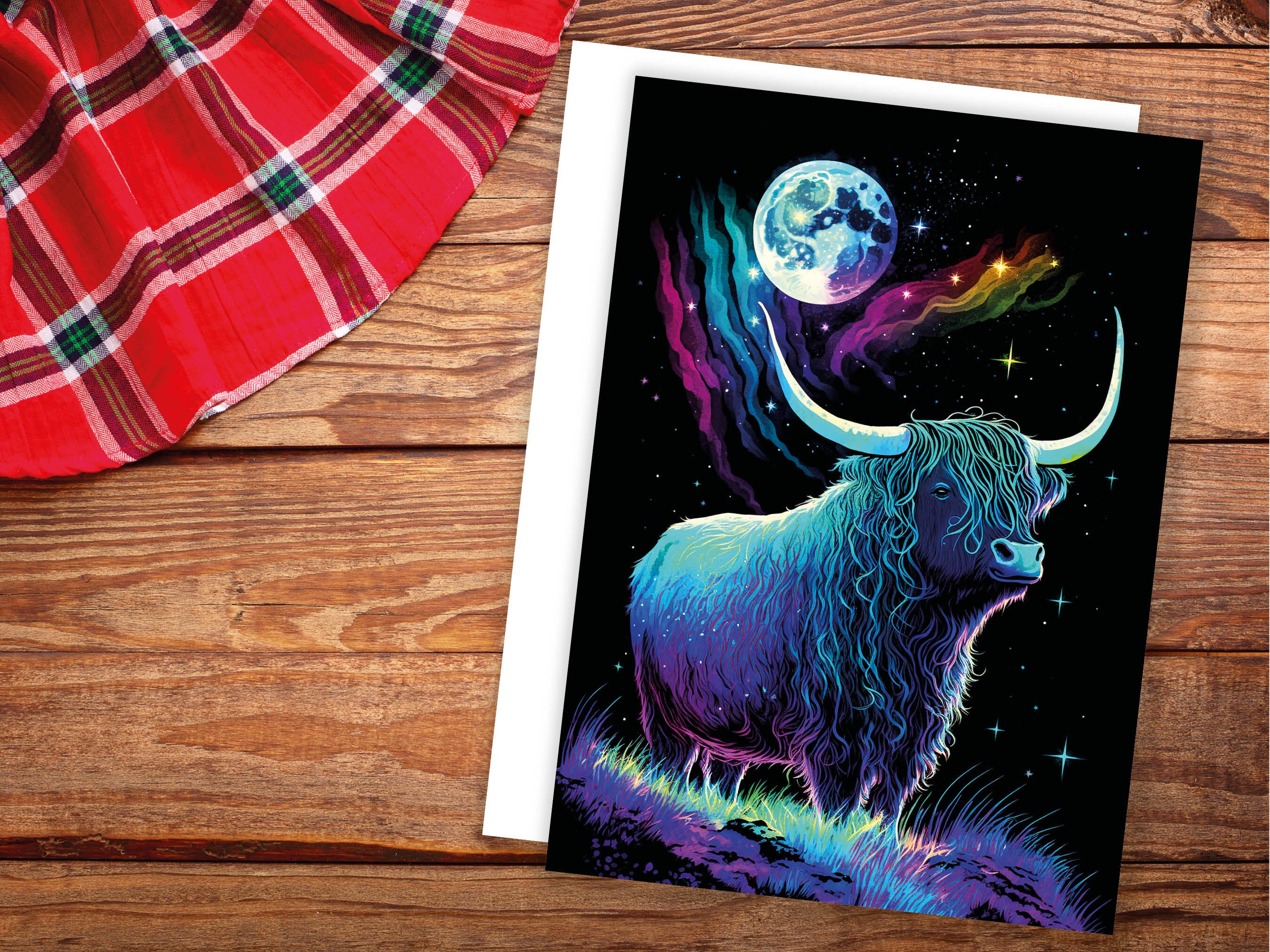 Highland Cow Birthday Card Moon Stars Galaxy Iridescent Colours Encouragement Strength Perseverance Follow Your Dreams Goals Greeting Cards - View 5