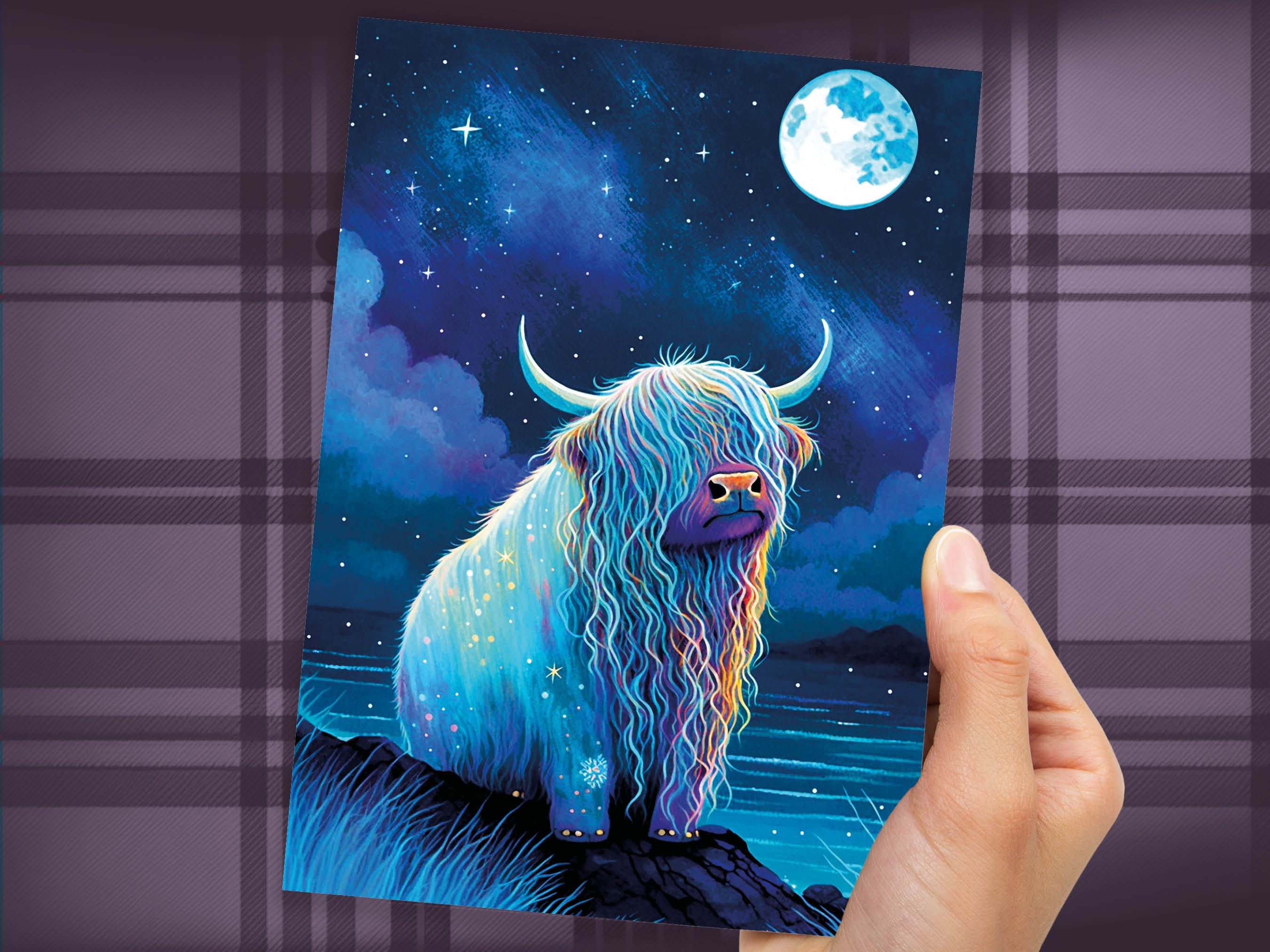 Highland Cow Birthday Card Moon Reach for the Stars Galaxy Greeting Cards Iridescent Achieve your Dreams Goals Strength Resilience Dream Big - View 6