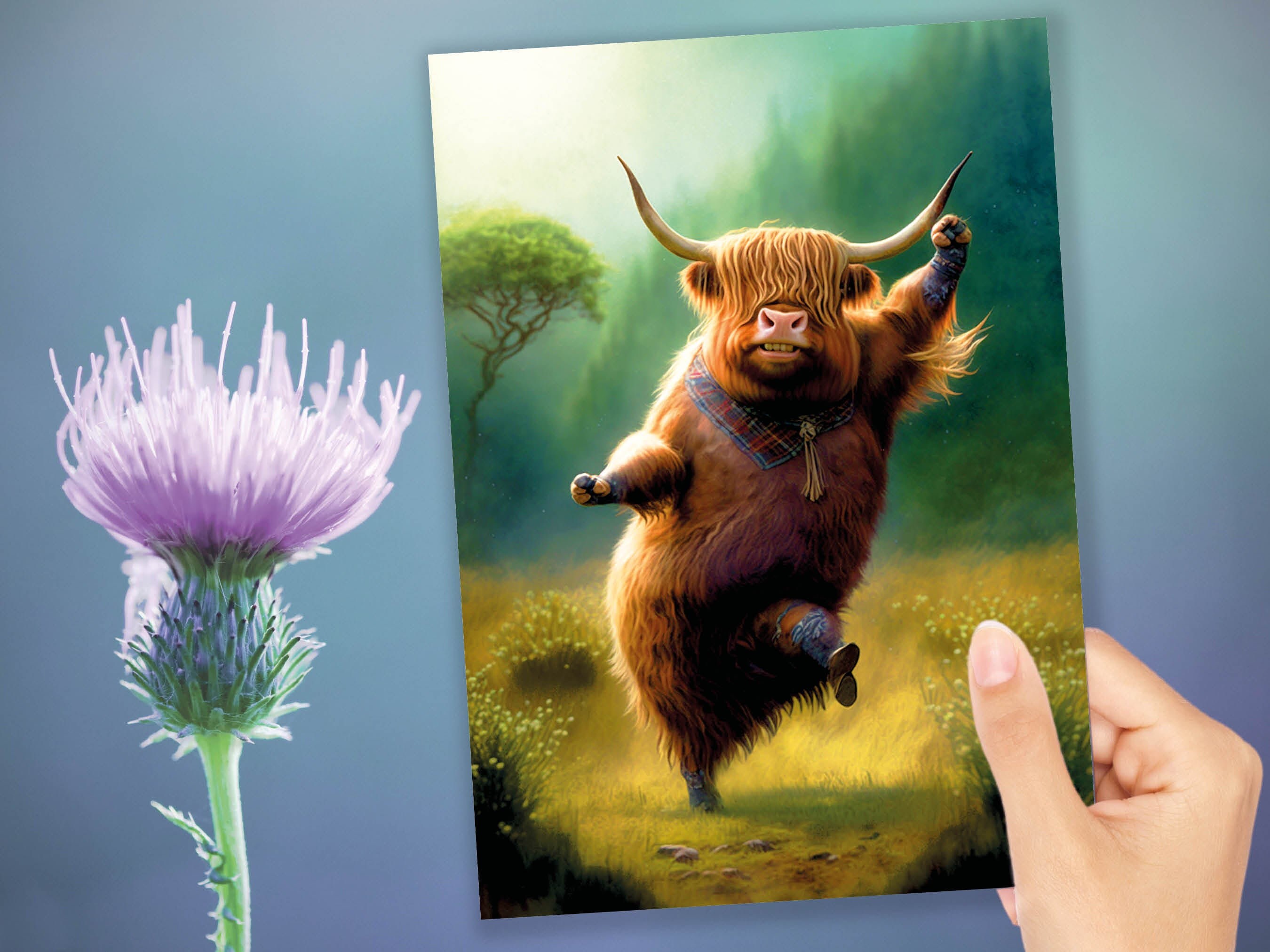 Highland Cow Punching the Air Victory Dance Card for New Job Congrats Graduation Well Done Congratulations Celebrate Scottish Jog Heilan Coo - View 10