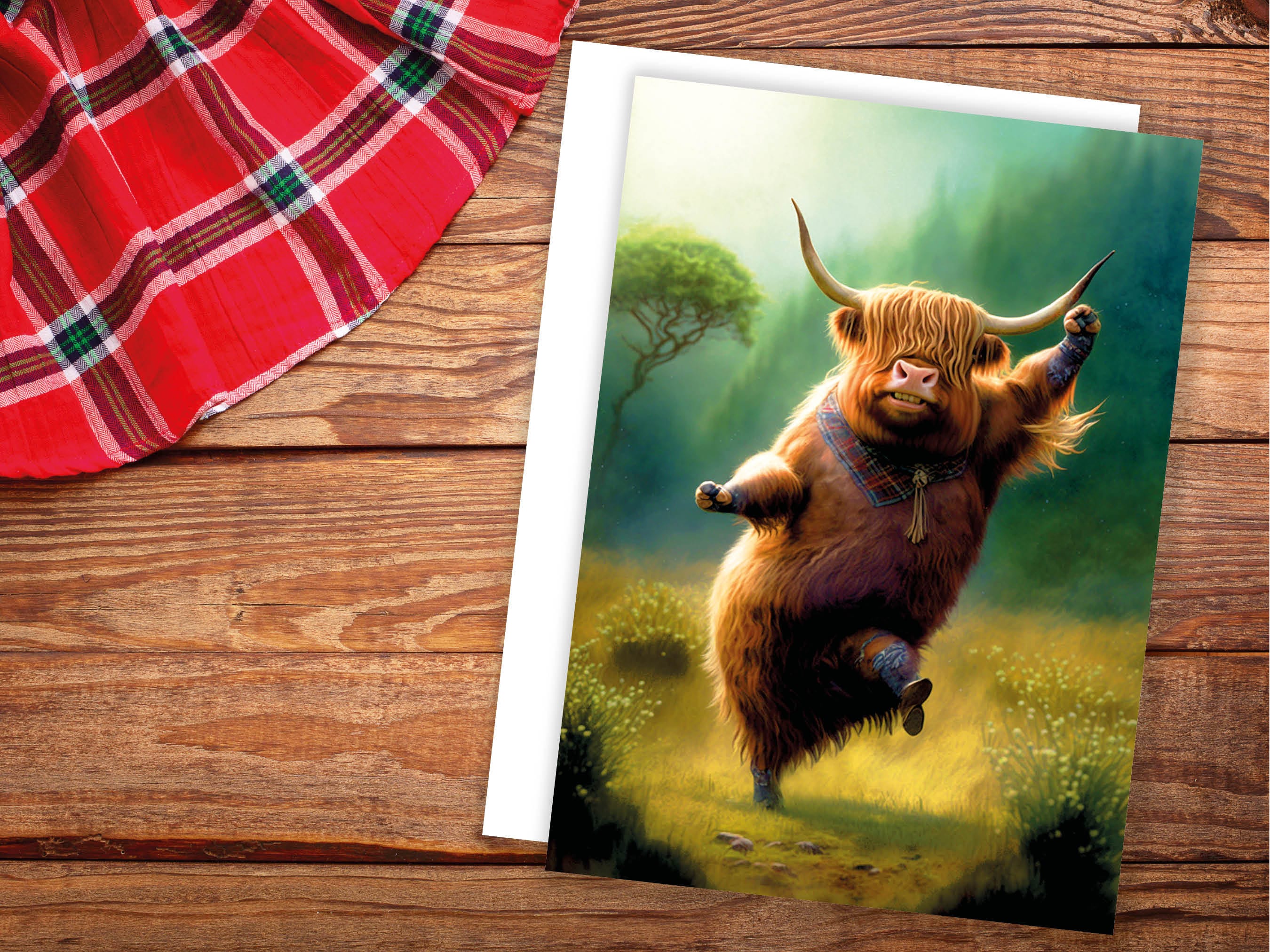 Highland Cow Punching the Air Victory Dance Card for New Job Congrats Graduation Well Done Congratulations Celebrate Scottish Jog Heilan Coo