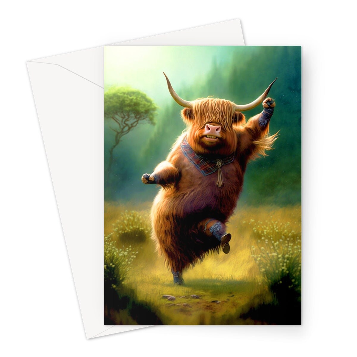 Highland Cow Punching the Air Victory Dance Card for New Job Congrats Graduation Well Done Congratulations Celebrate Scottish Jog Heilan Coo - View 2