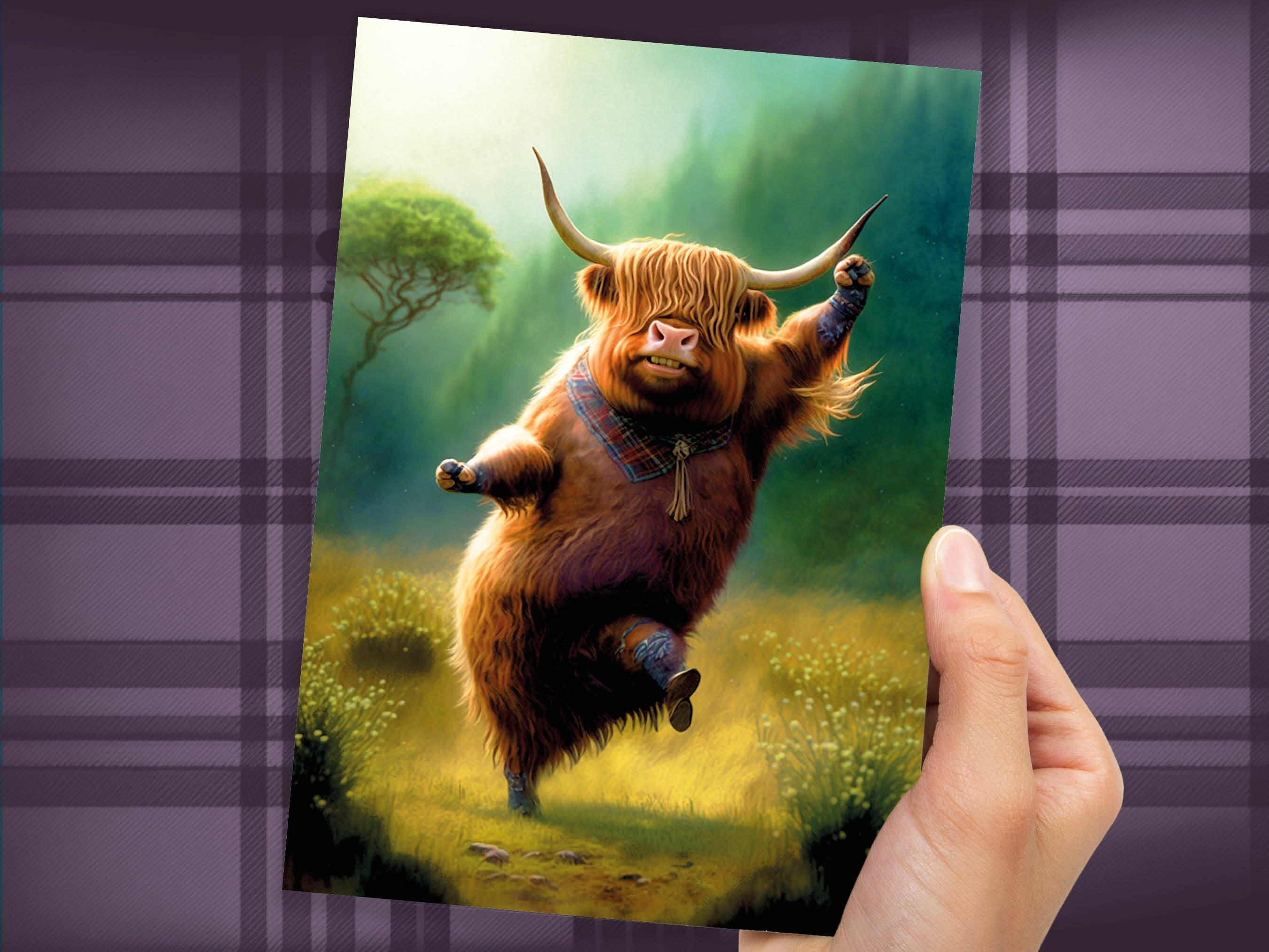 Highland Cow Punching the Air Victory Dance Card for New Job Congrats Graduation Well Done Congratulations Celebrate Scottish Jog Heilan Coo - View 5