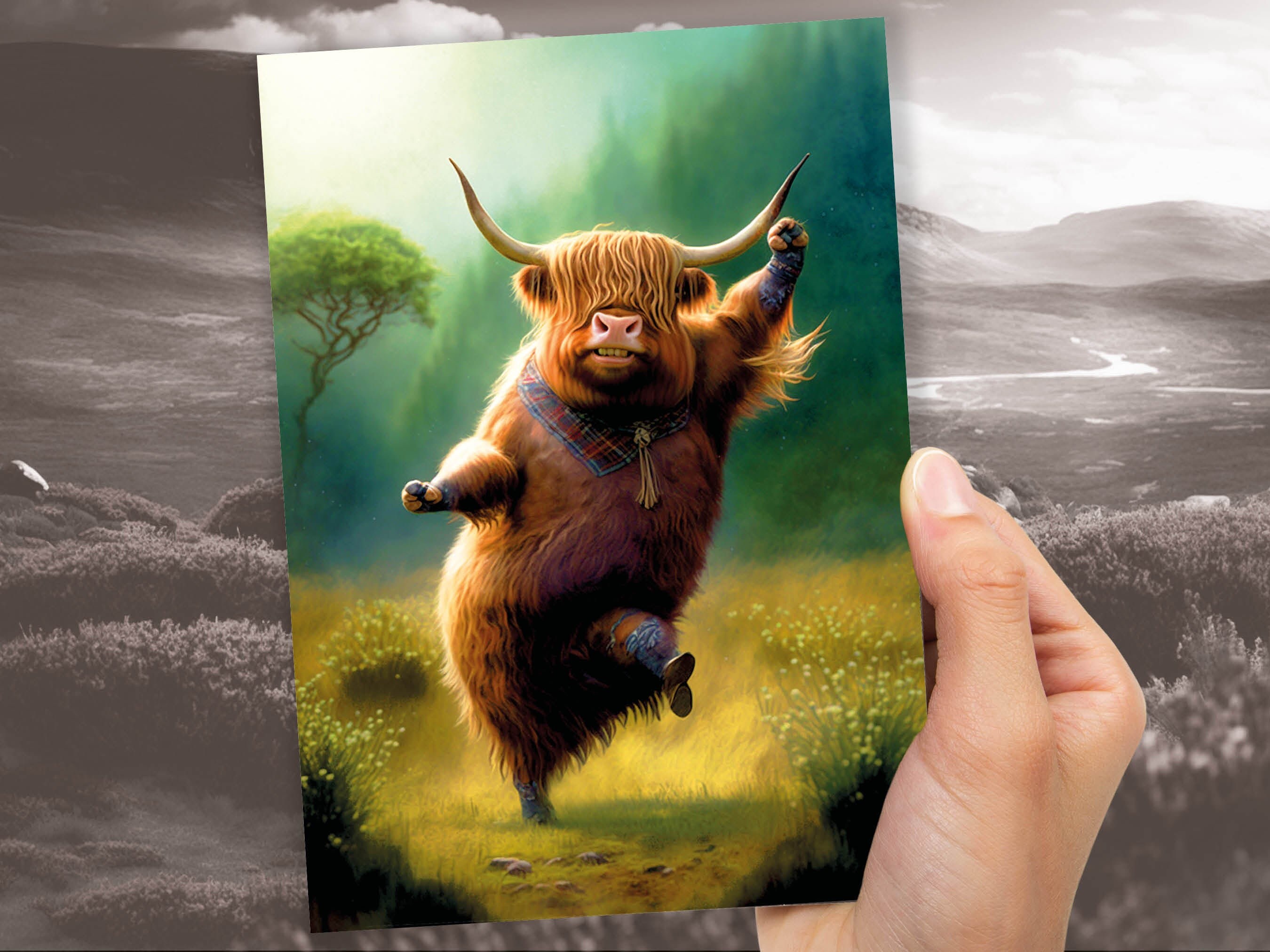 Highland Cow Punching the Air Victory Dance Card for New Job Congrats Graduation Well Done Congratulations Celebrate Scottish Jog Heilan Coo - View 8