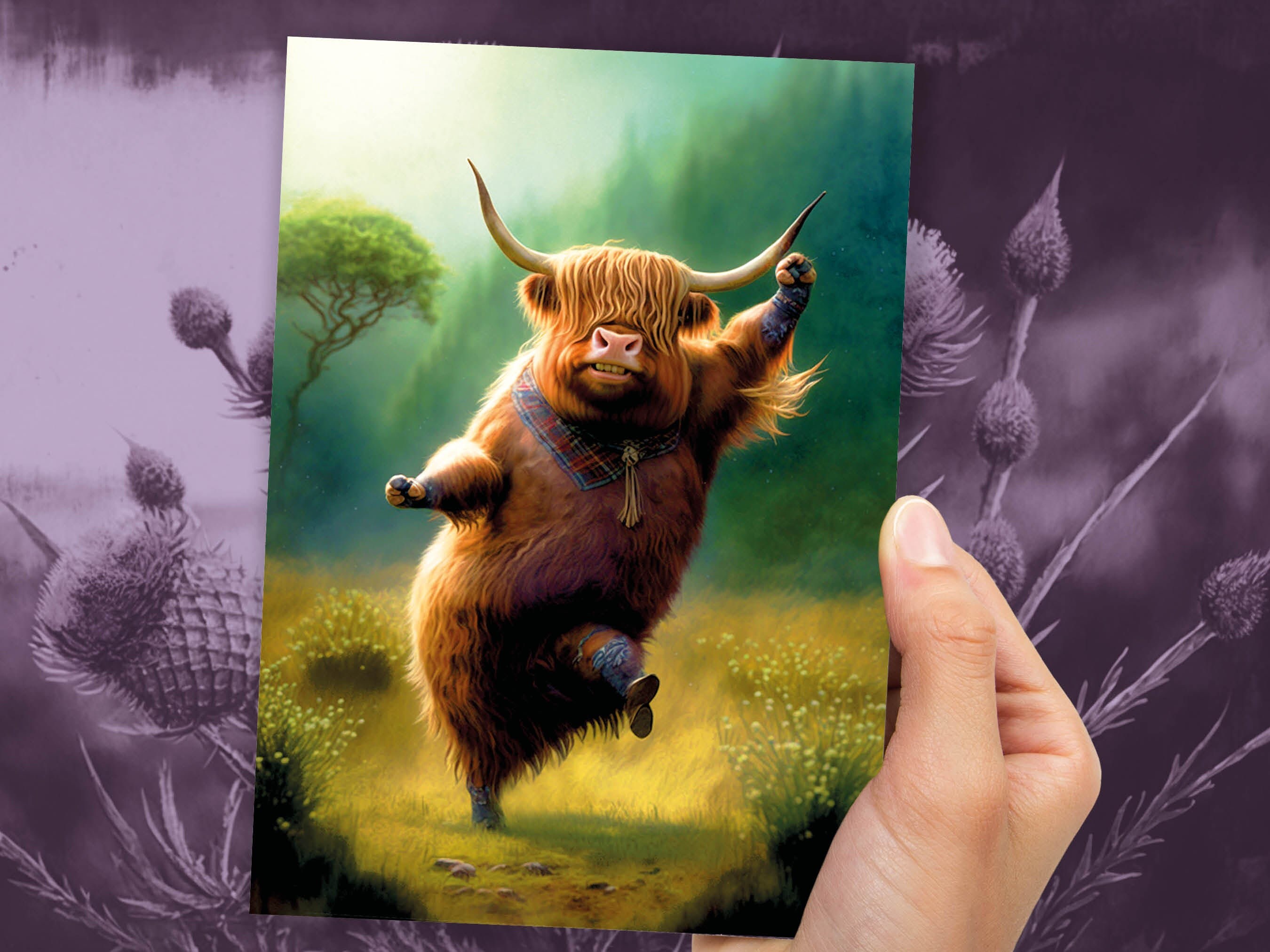 Highland Cow Punching the Air Victory Dance Card for New Job Congrats Graduation Well Done Congratulations Celebrate Scottish Jog Heilan Coo - View 9