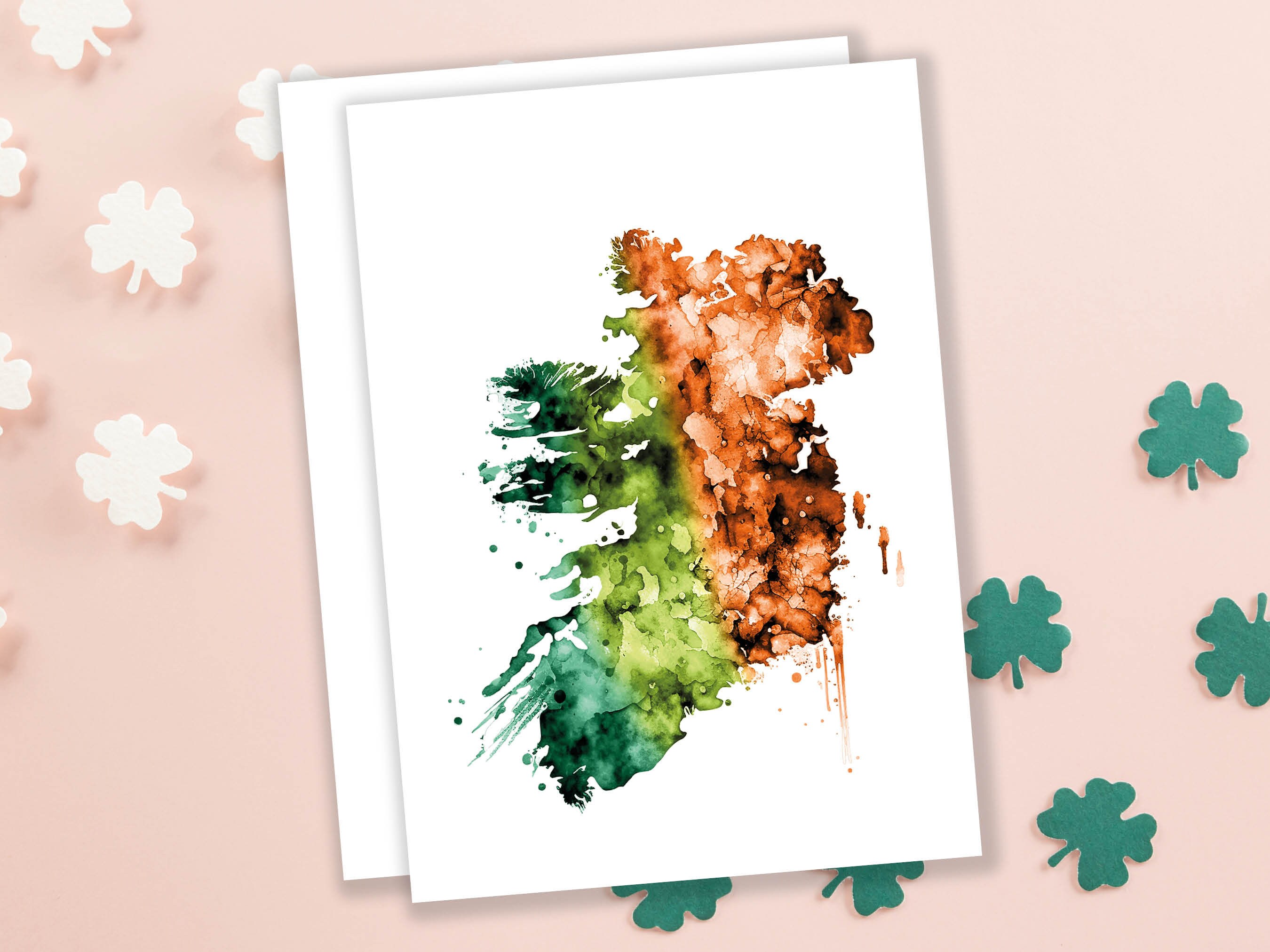 Watercolour Map of Ireland Greeting Card St. Patrick's Day Cards for Irish Friend Moving Travelling Emerald Isle Green Orange Flag Colours - View 10