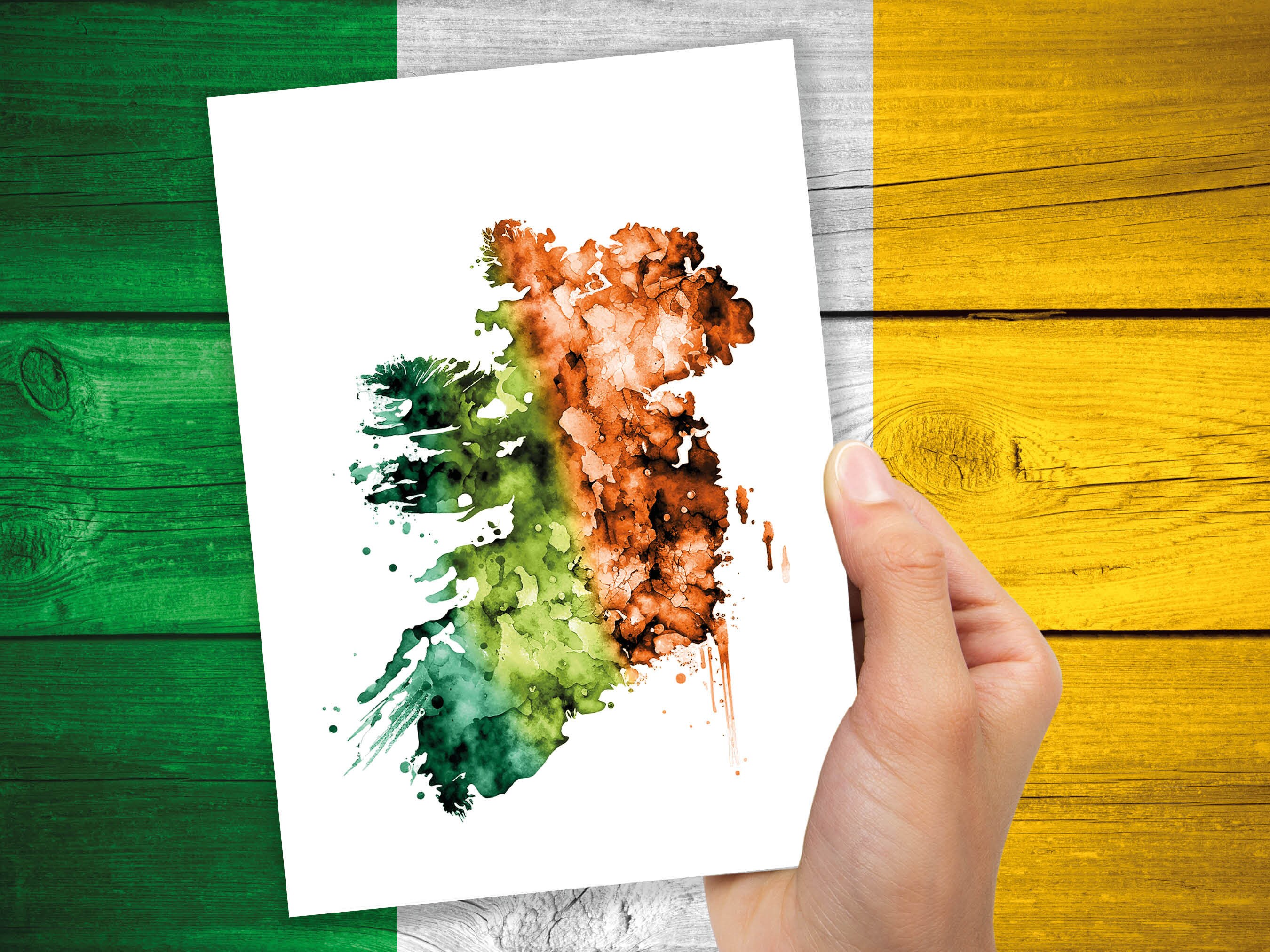 Watercolour Map of Ireland Greeting Card St. Patrick's Day Cards for Irish Friend Moving Travelling Emerald Isle Green Orange Flag Colours - View 5