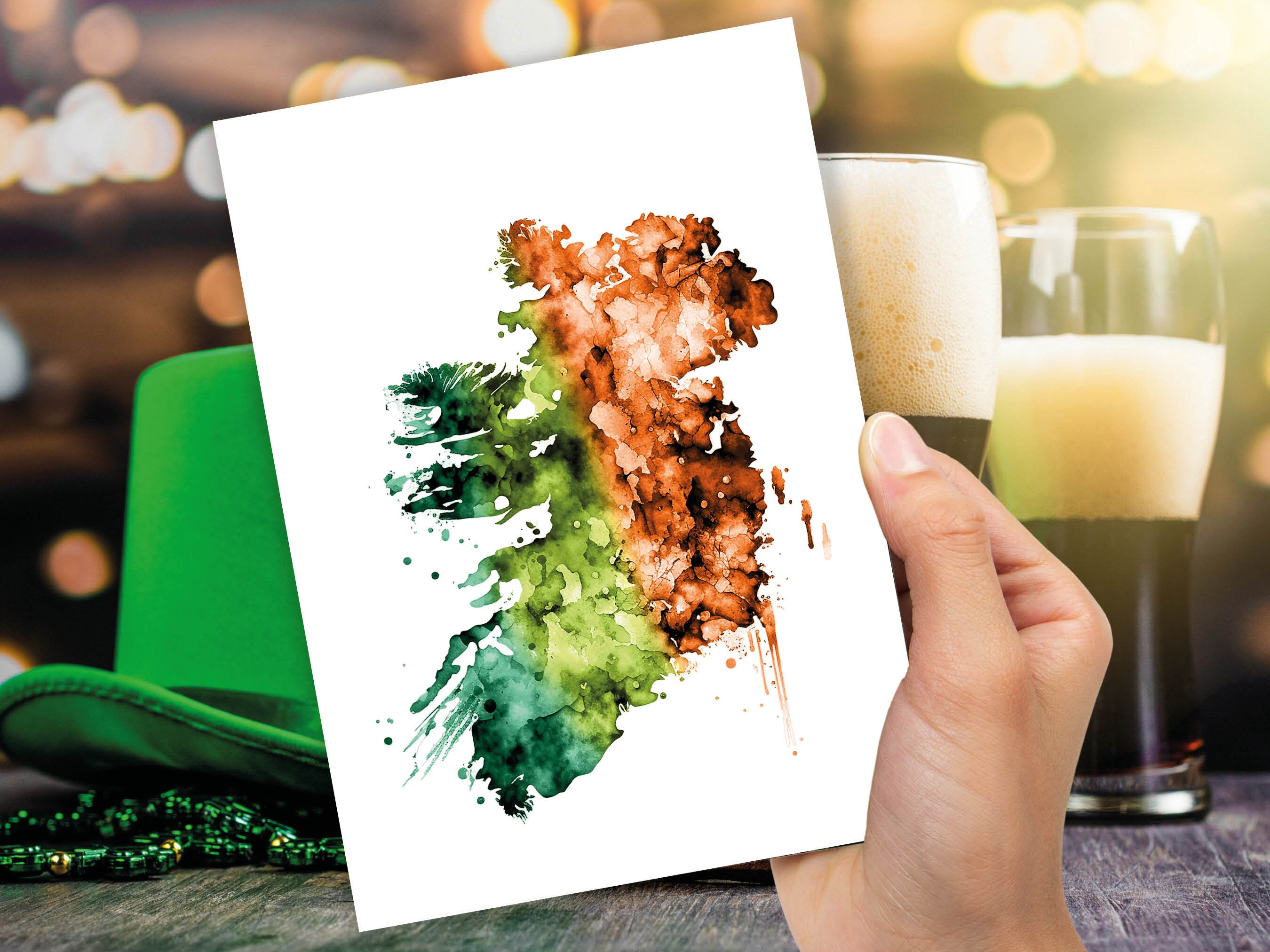 Watercolour Map of Ireland Greeting Card St. Patrick's Day Cards for Irish Friend Moving Travelling Emerald Isle Green Orange Flag Colours - View 6