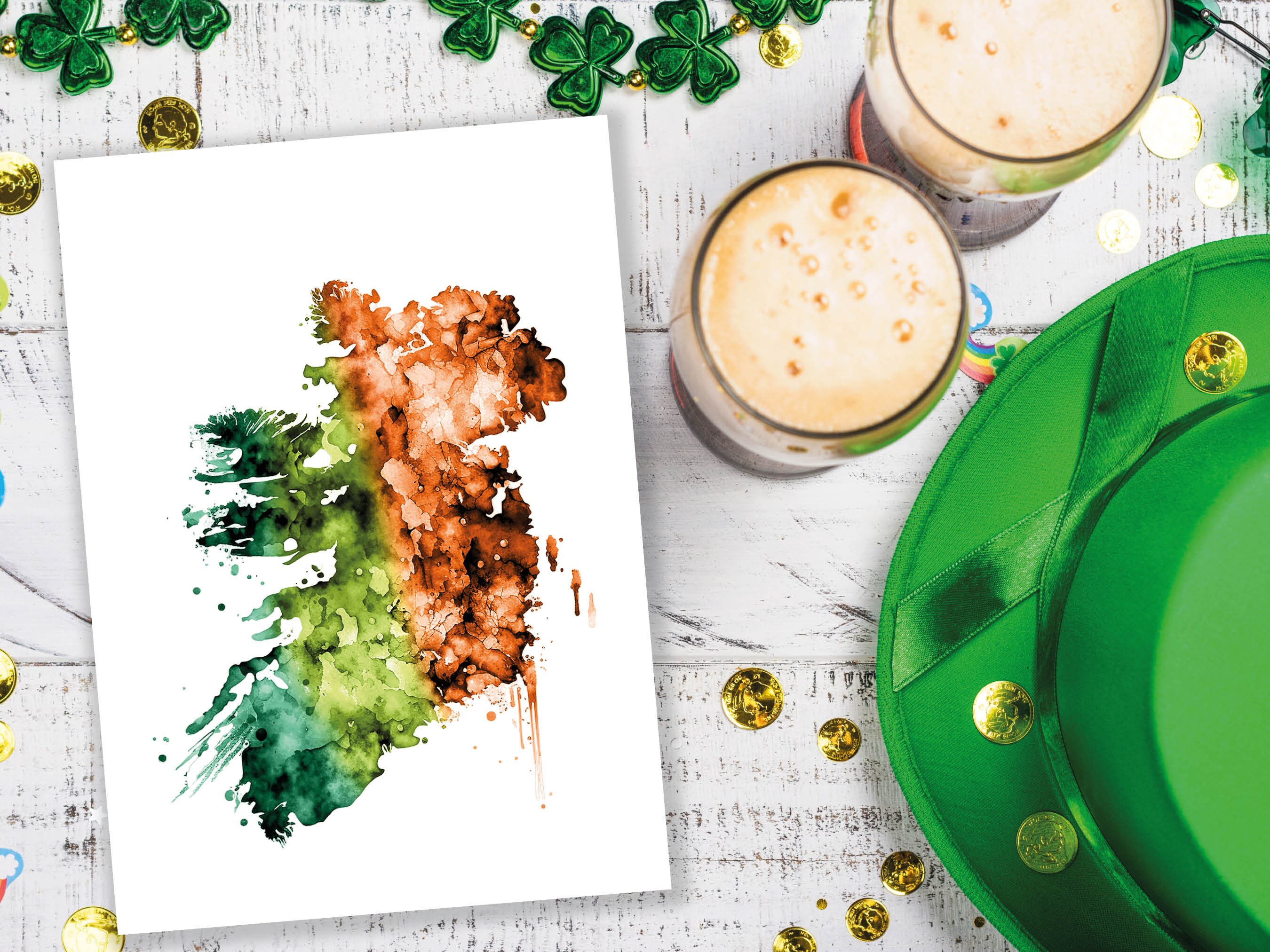 Watercolour Map of Ireland Greeting Card St. Patrick's Day Cards for Irish Friend Moving Travelling Emerald Isle Green Orange Flag Colours - View 7