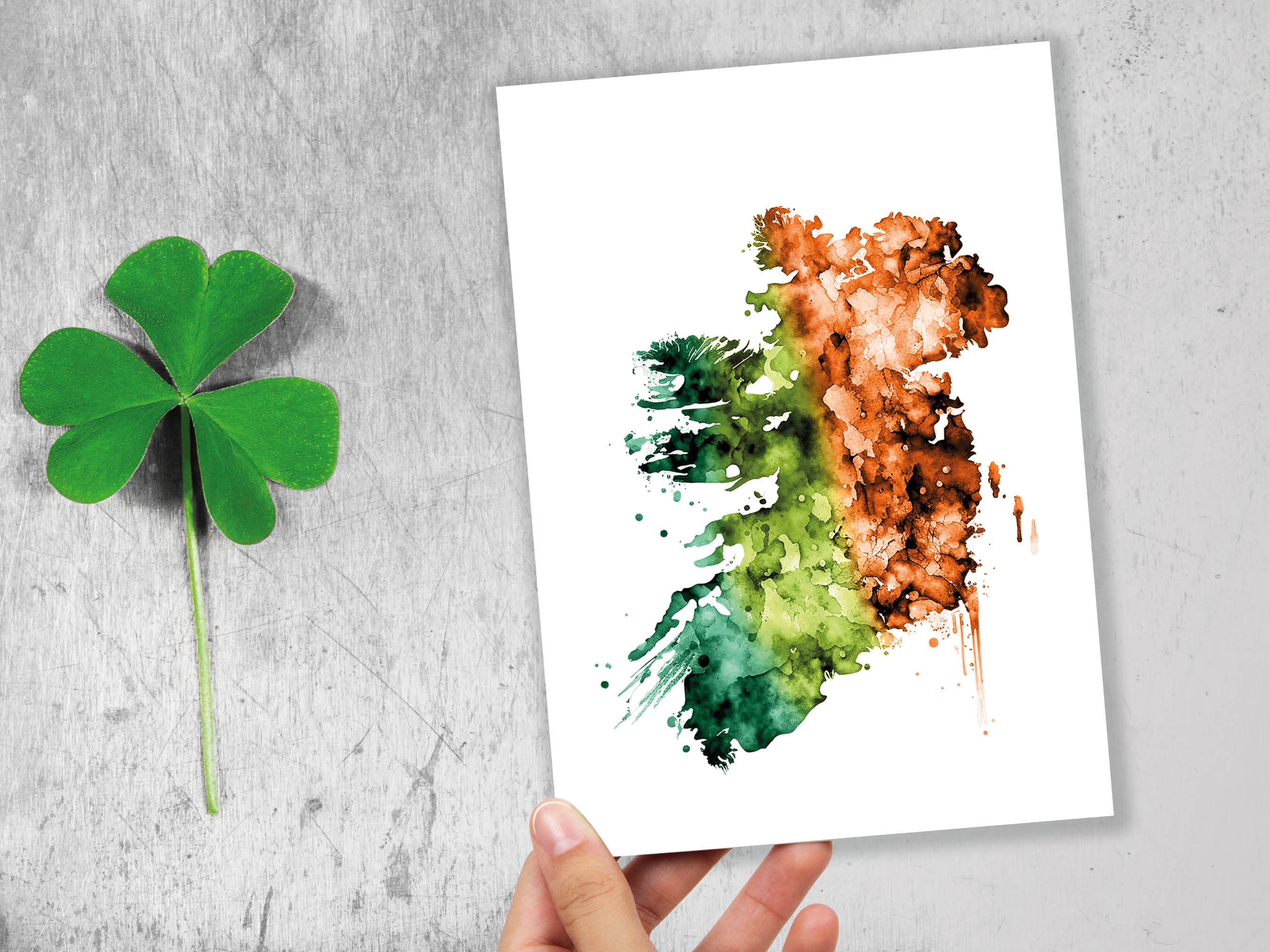 Watercolour Map of Ireland Greeting Card St. Patrick's Day Cards for Irish Friend Moving Travelling Emerald Isle Green Orange Flag Colours - View 9