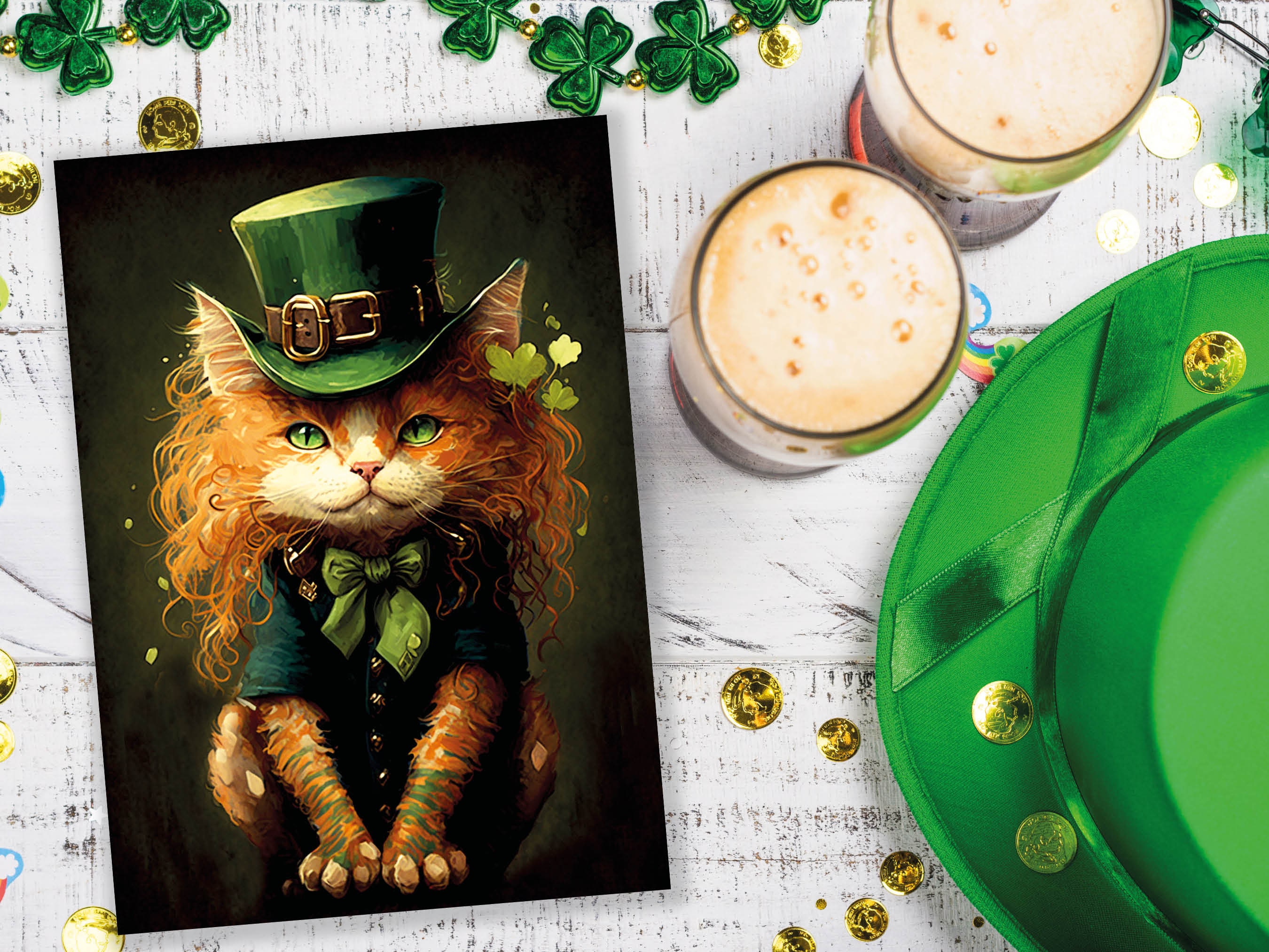 Cute Irish Cat Card Leprechaun Illustration St. Patrick's Day Birthday Greetings Good Luck Magic Funny Card Cat Lovers Friends From Ireland